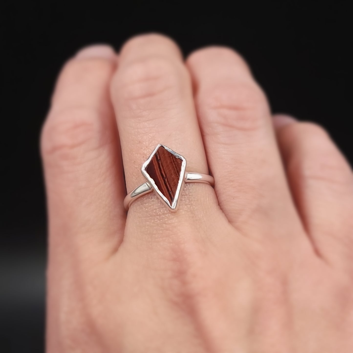 Red Tiger Eye Shield Ring Sterling Silver Size 8
