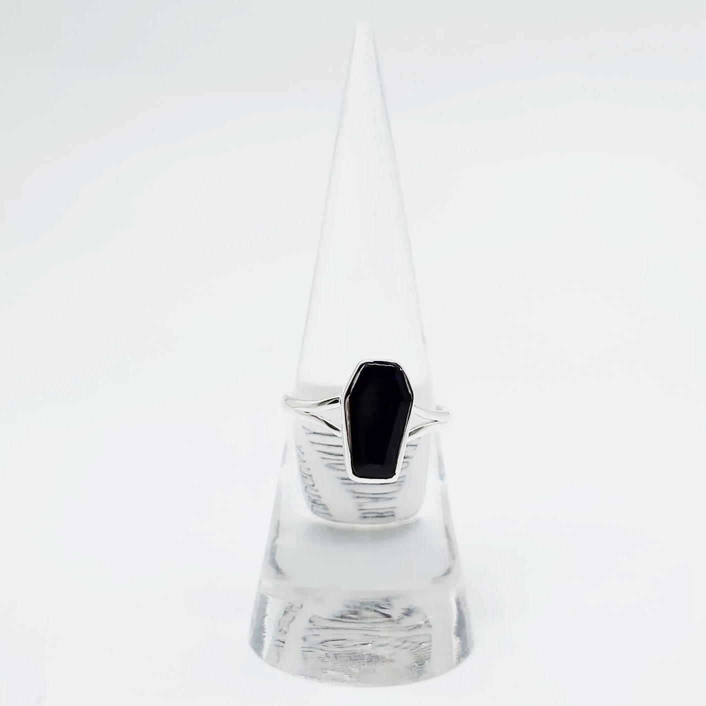 Black Onyx Coffin Ring Sterling Silver Size 6
