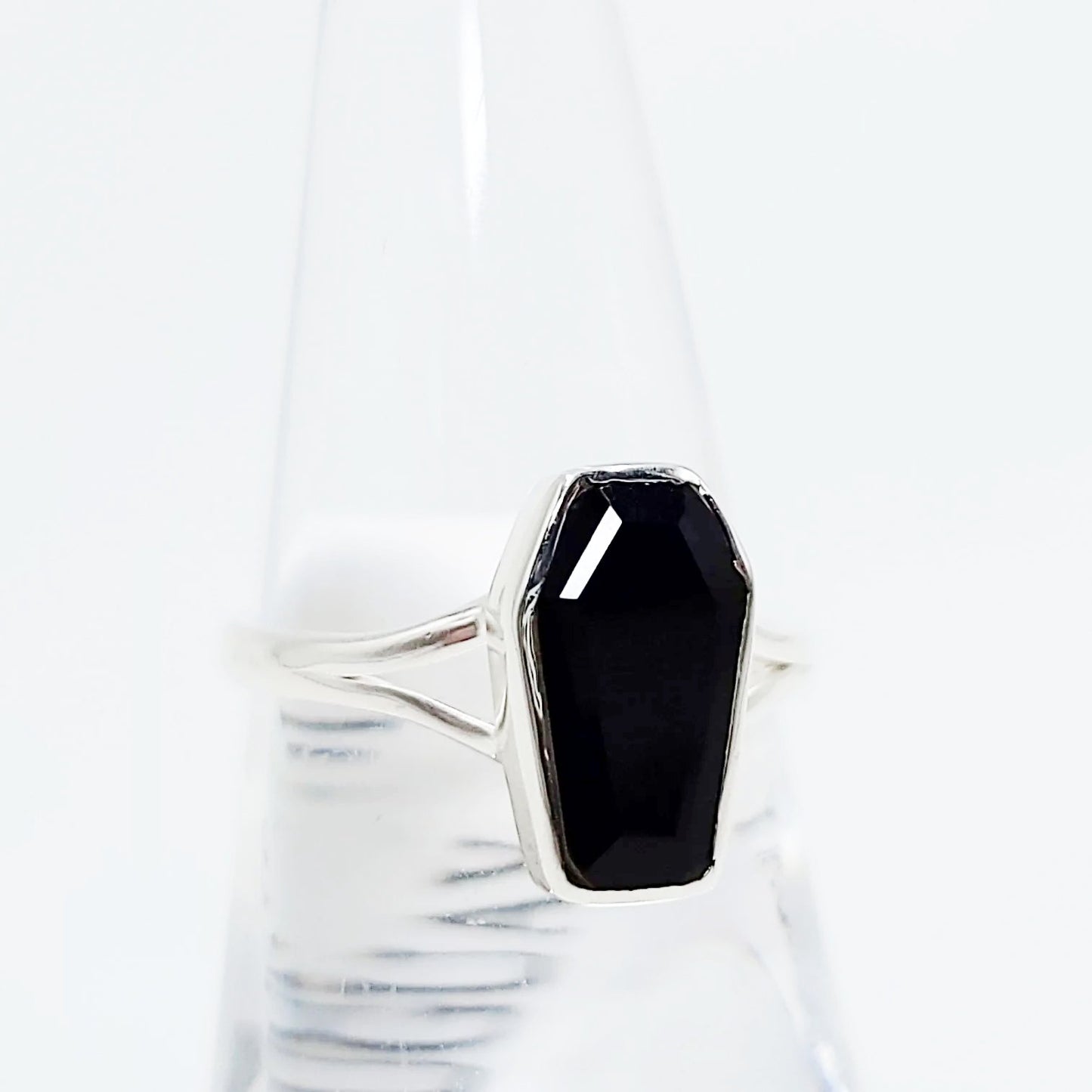 Black Onyx Coffin Ring Sterling Silver Size 6