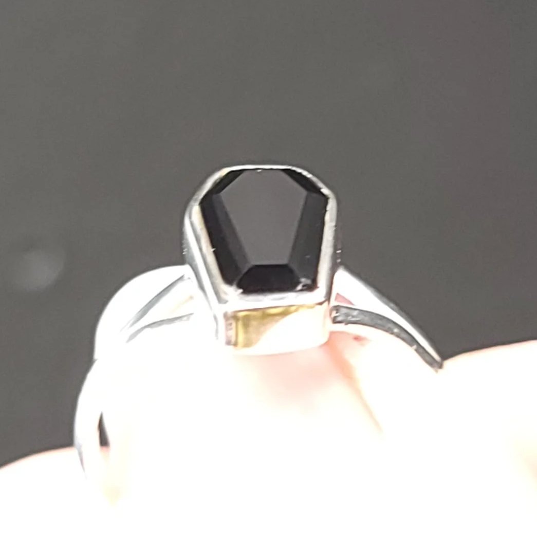 Black Onyx Coffin Ring Sterling Silver Size 6
