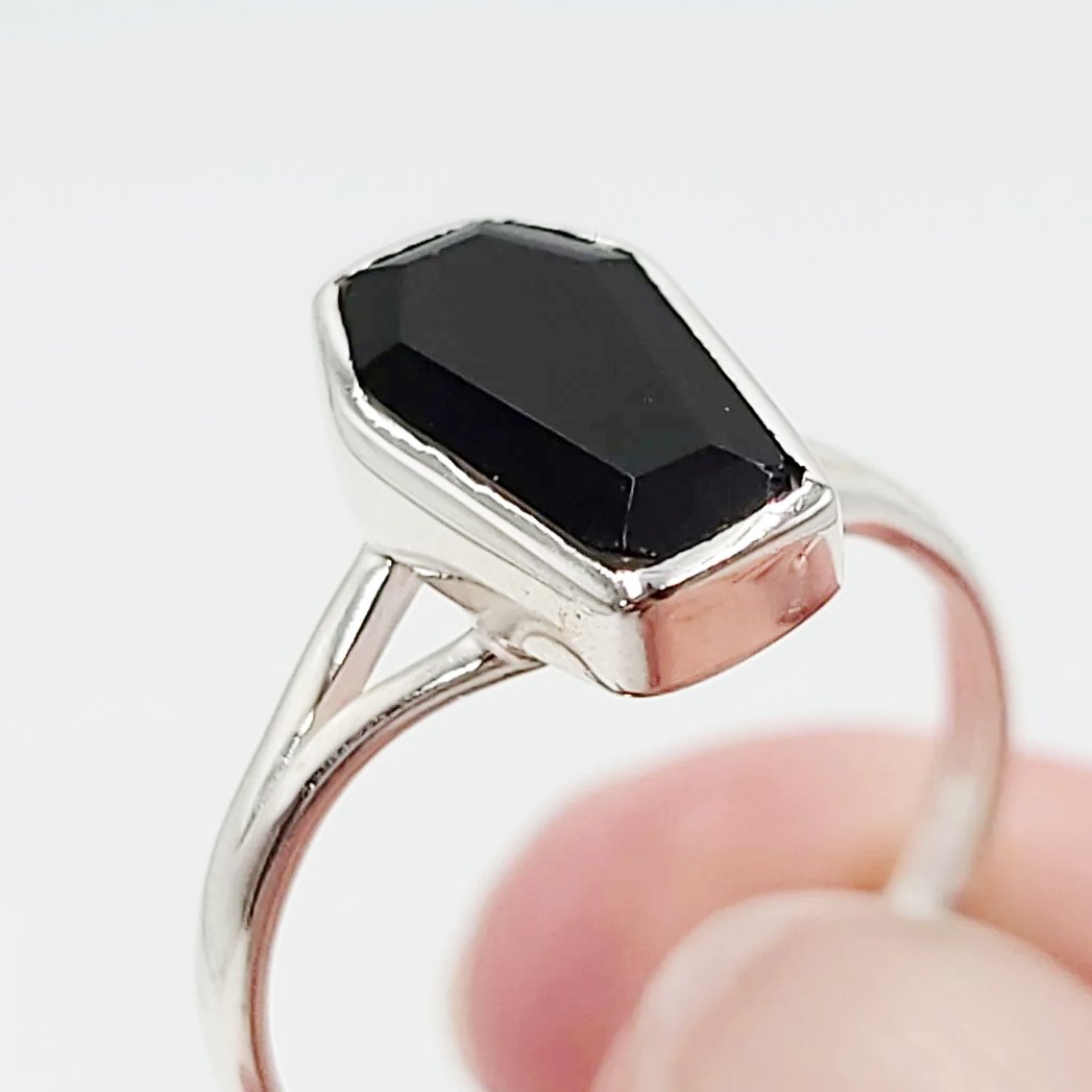 Black Onyx Coffin Ring Sterling Silver Size 6