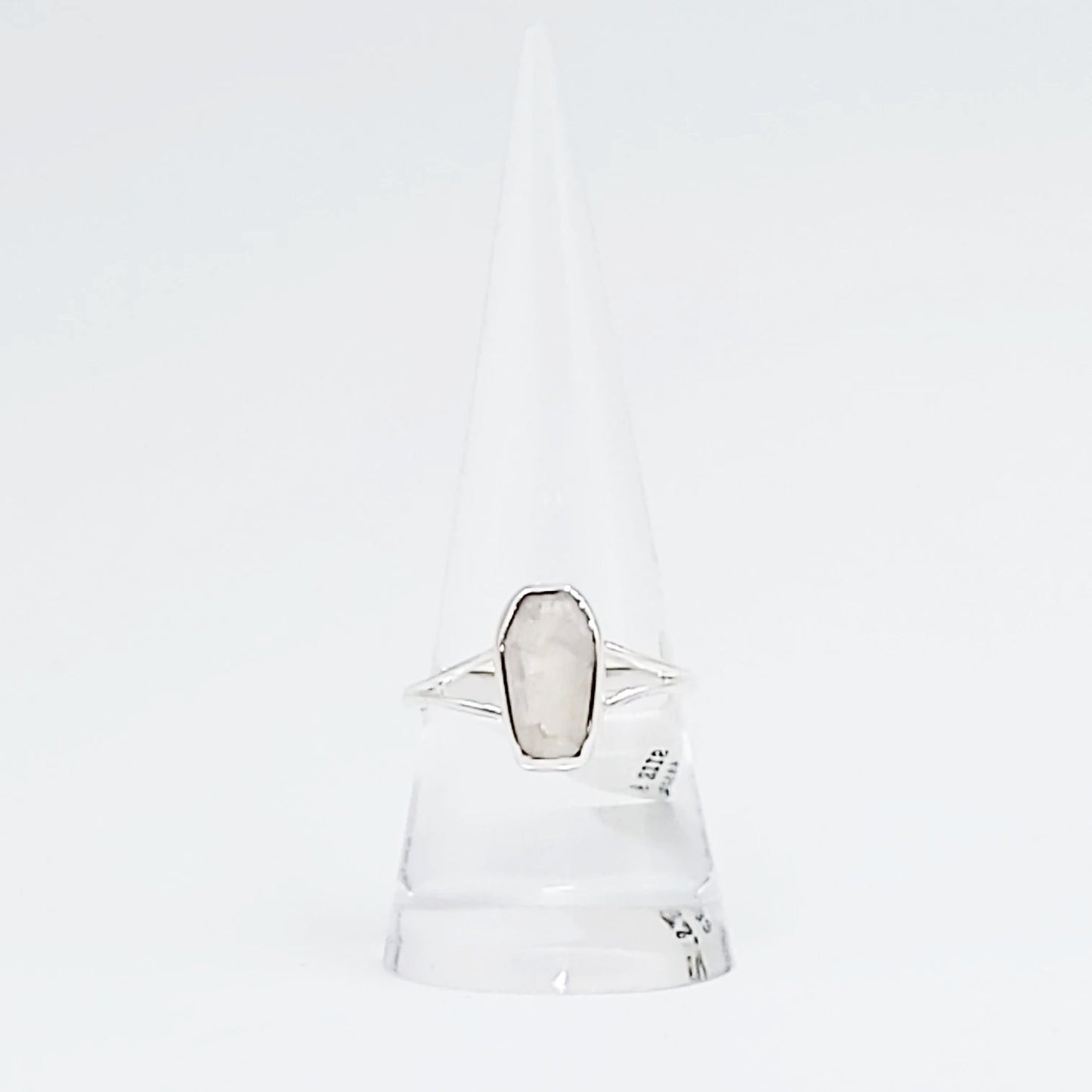 Blue Fire Rainbow Moonstone Coffin Ring Sterling Silver Size 7