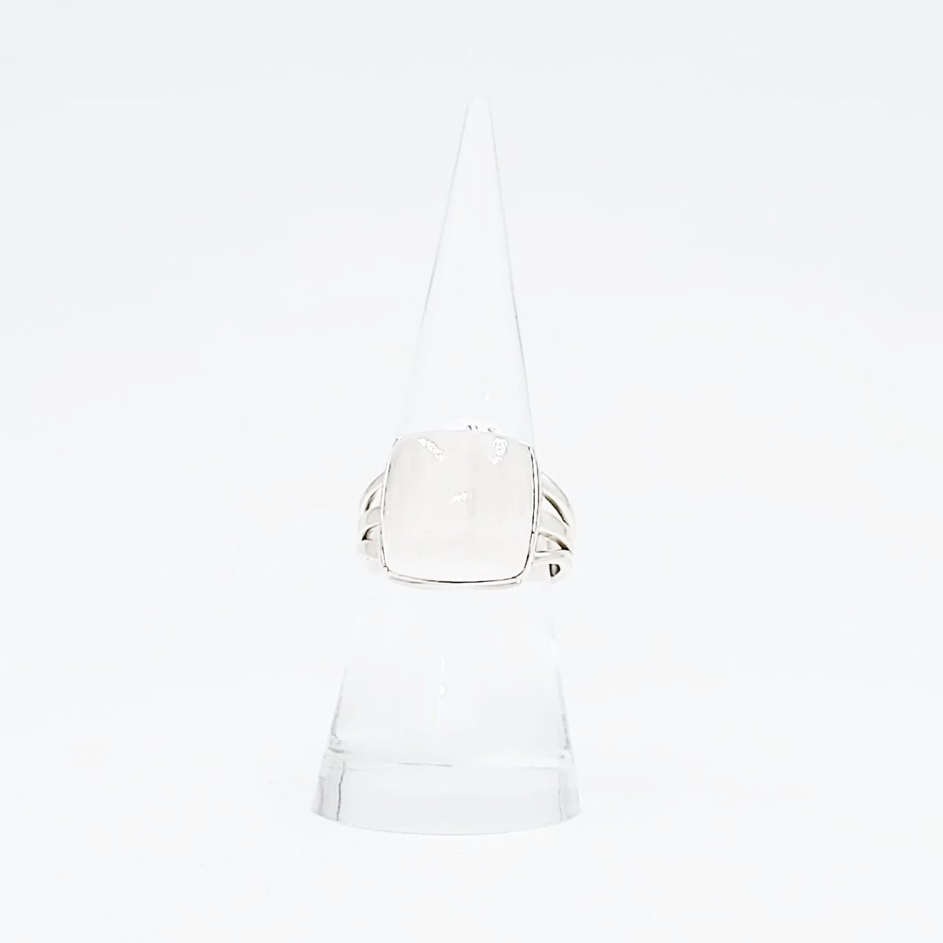 Selenite Ring Square Sterling Silver Size 8 - Elevated Metaphysical