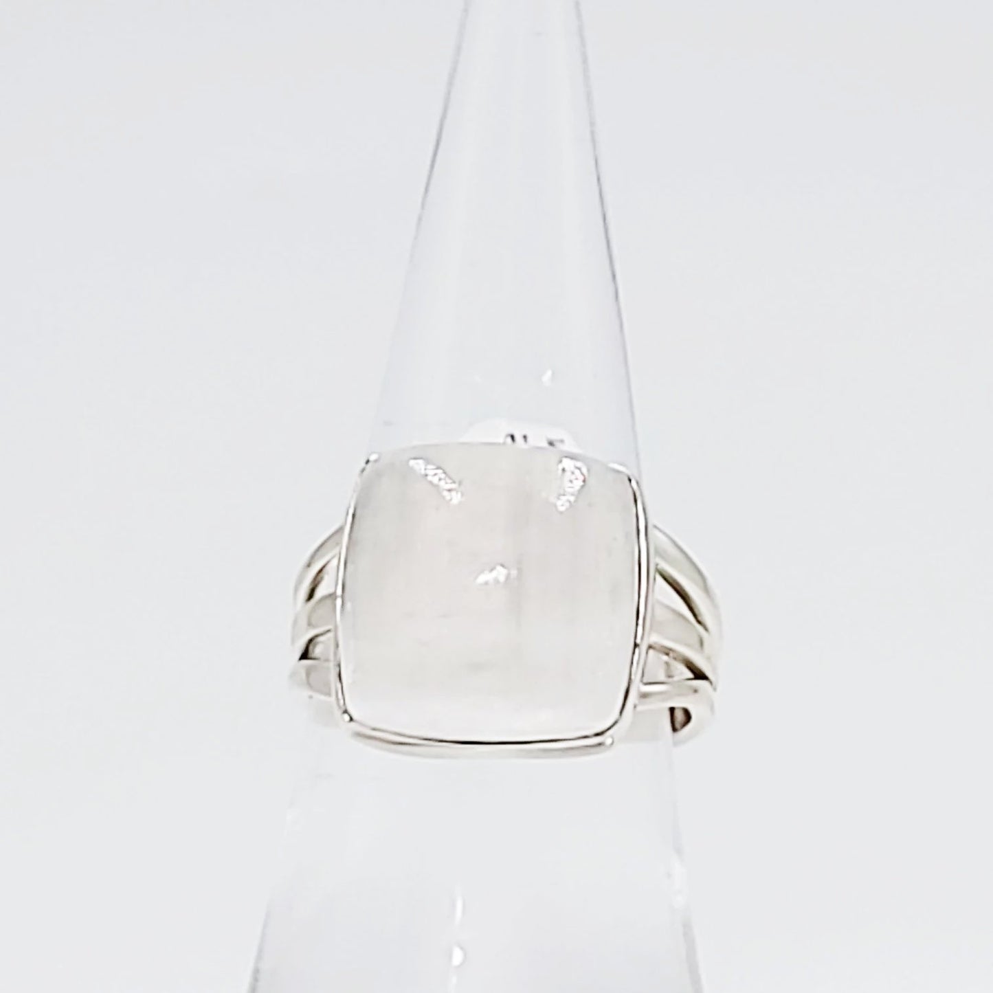 Selenite Ring Square Sterling Silver Size 8 - Elevated Metaphysical