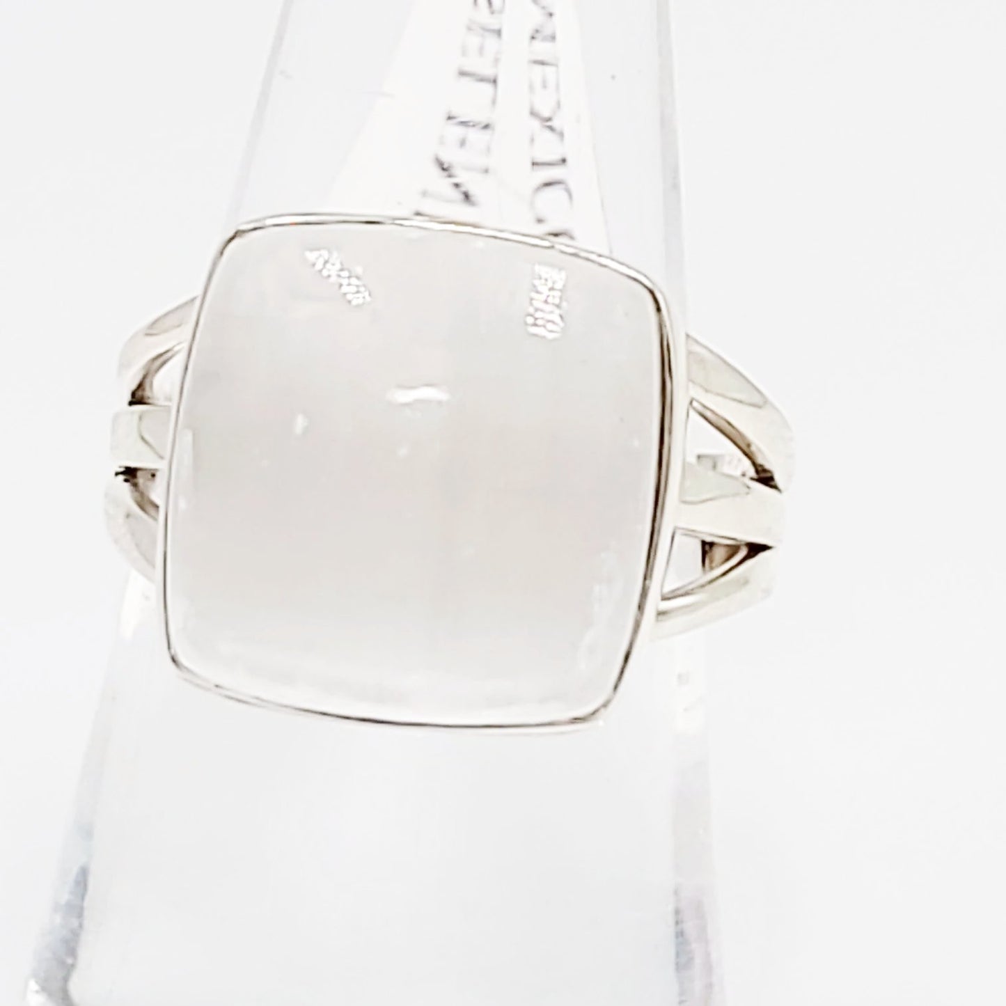 Selenite Ring Square Sterling Silver Size 8 - Elevated Metaphysical