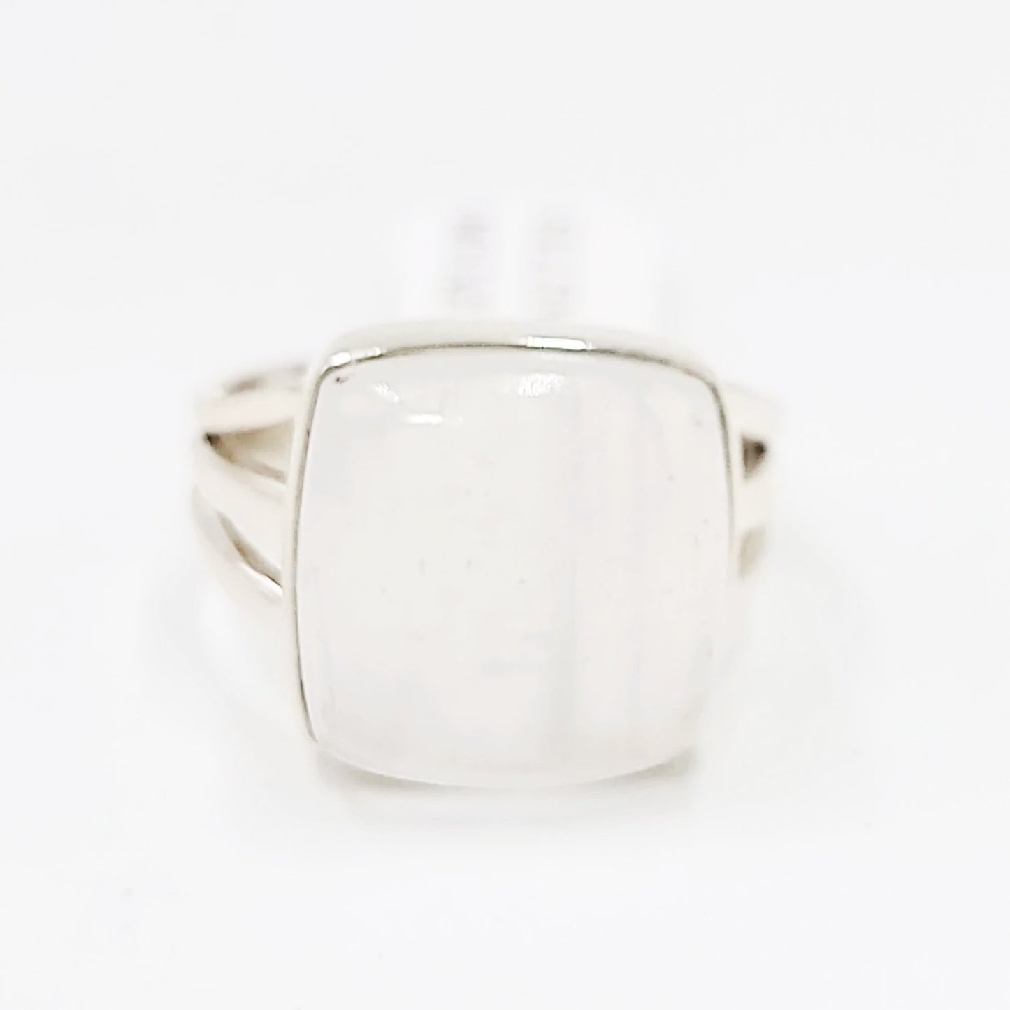 Selenite Ring Square Sterling Silver Size 8 - Elevated Metaphysical