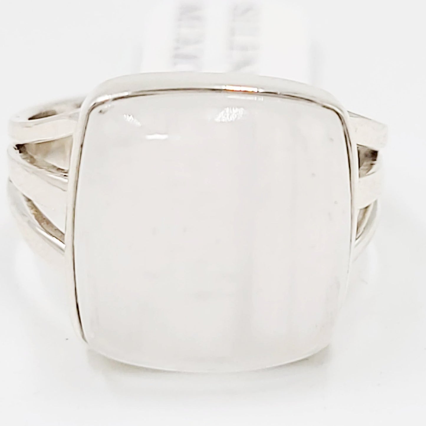 Selenite Ring Square Sterling Silver Size 8 - Elevated Metaphysical