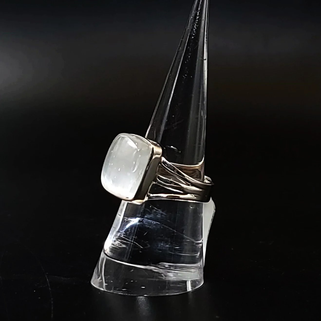 Selenite Ring Square Sterling Silver Size 8 - Elevated Metaphysical