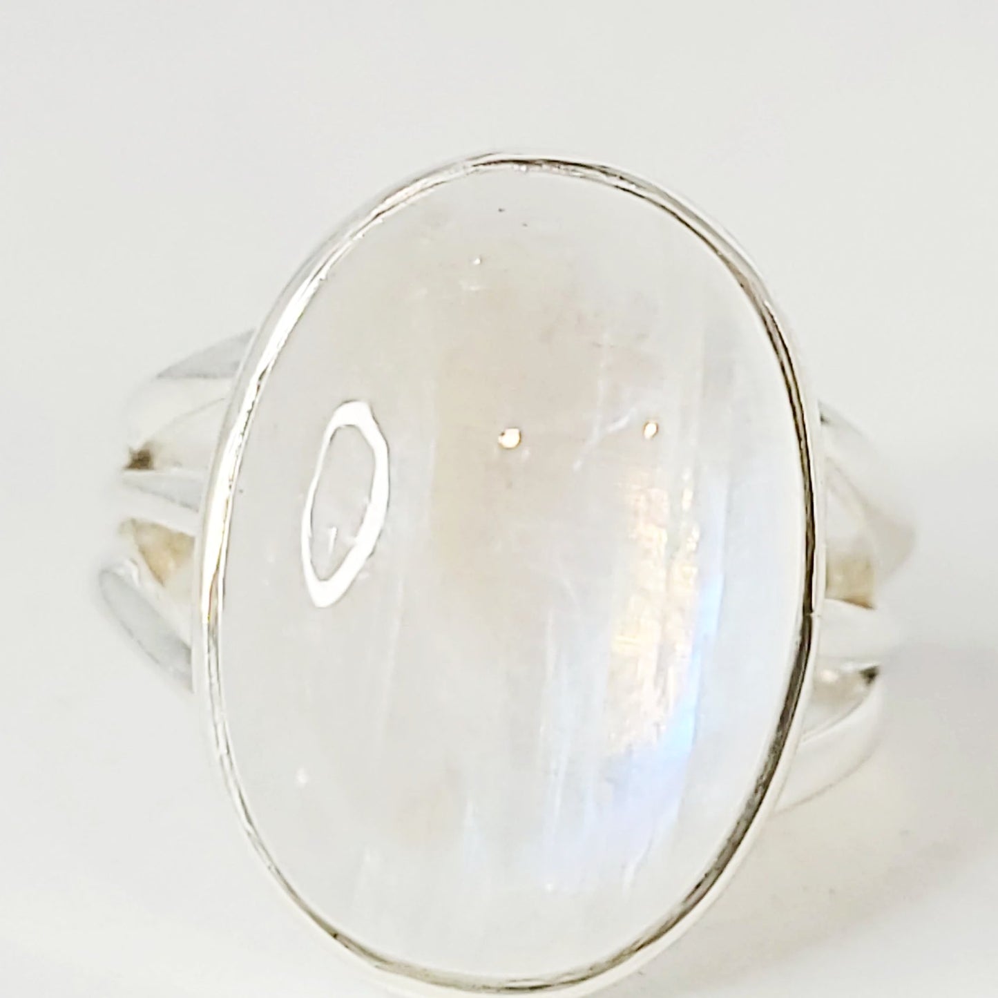 Rainbow Moonstone Ring Sterling Silver HQ Size 7