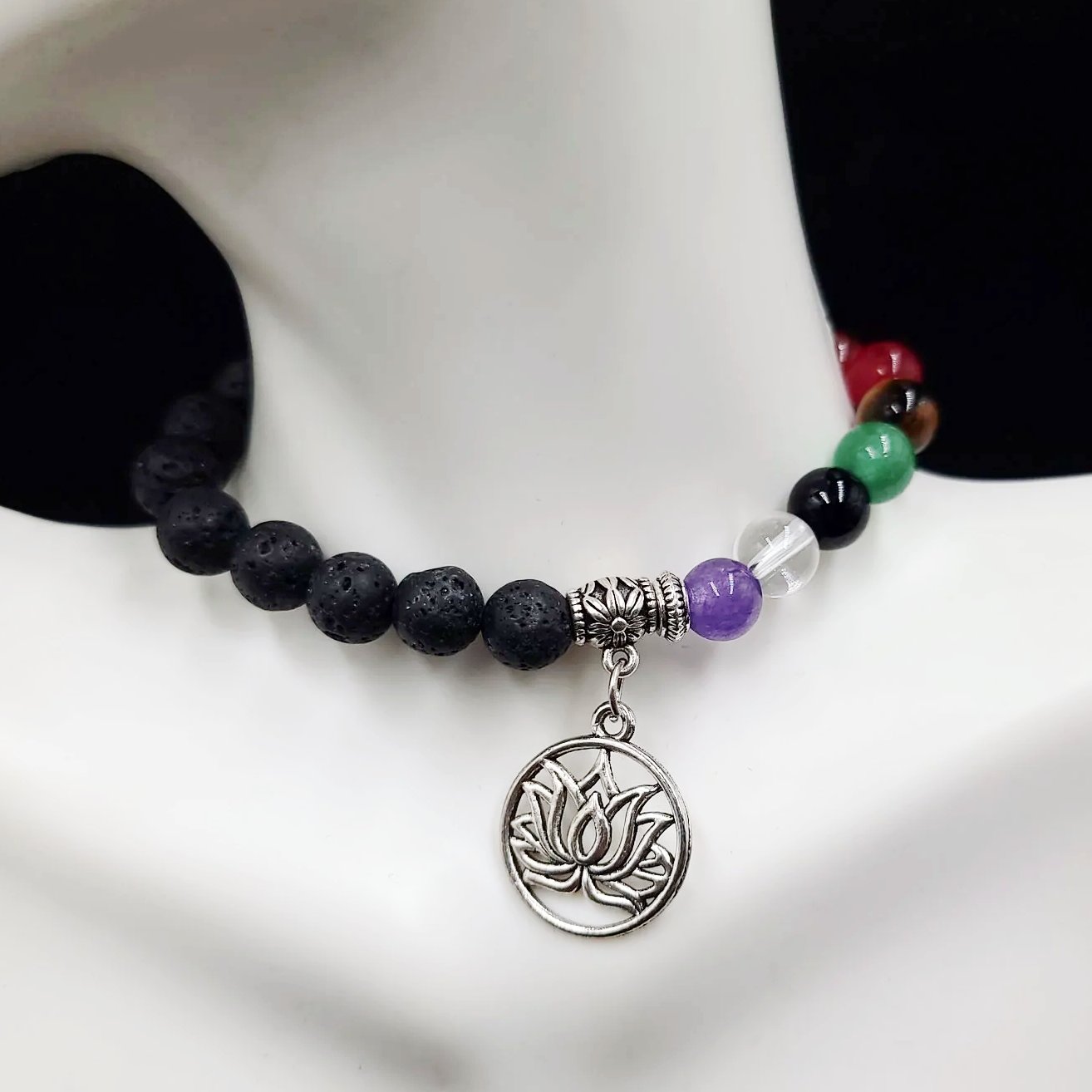 Lava Rock Chakra Bead Bracelet 8mm - Elevated Metaphysical