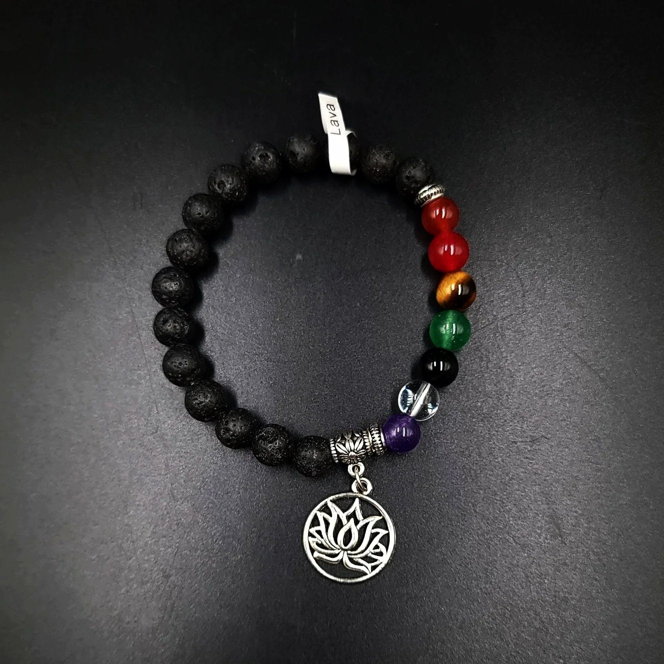 Lava Rock Chakra Bead Bracelet 8mm - Elevated Metaphysical