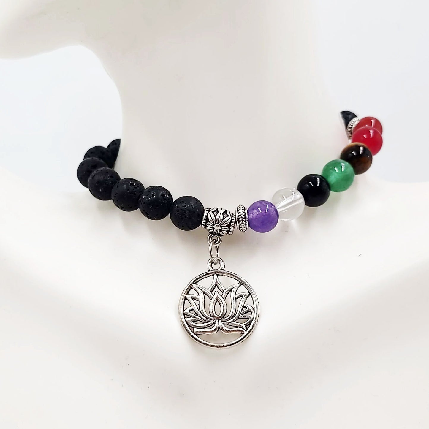 Lava Rock Chakra Bead Bracelet 8mm - Elevated Metaphysical