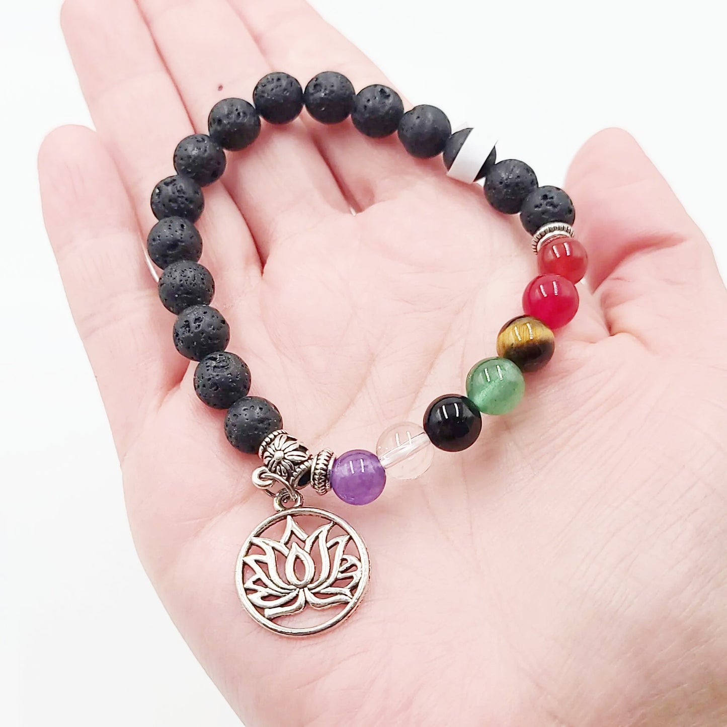 Lava Rock Chakra Bead Bracelet 8mm - Elevated Metaphysical