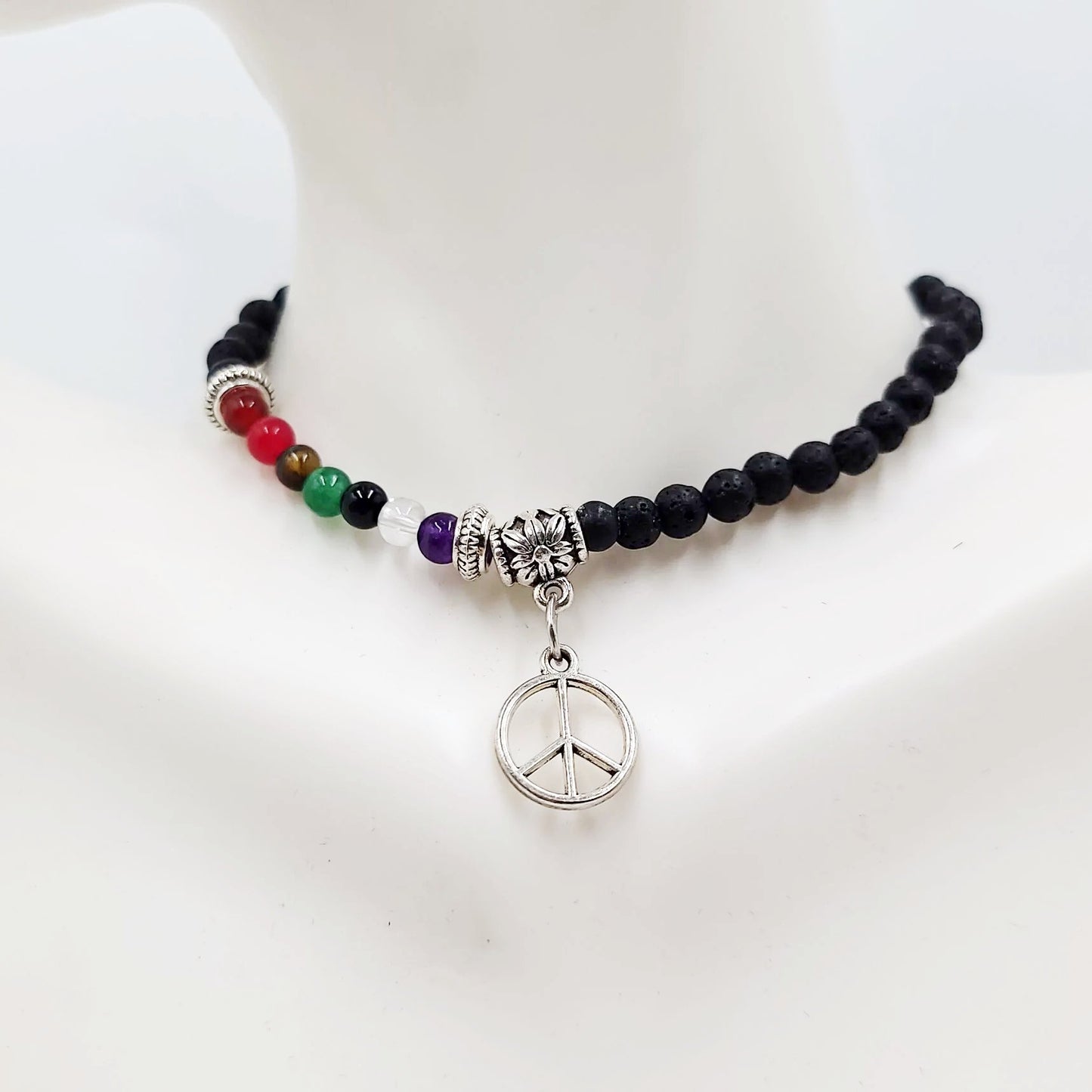 Lava Rock Chakra Bead Bracelet 4mm - Elevated Metaphysical