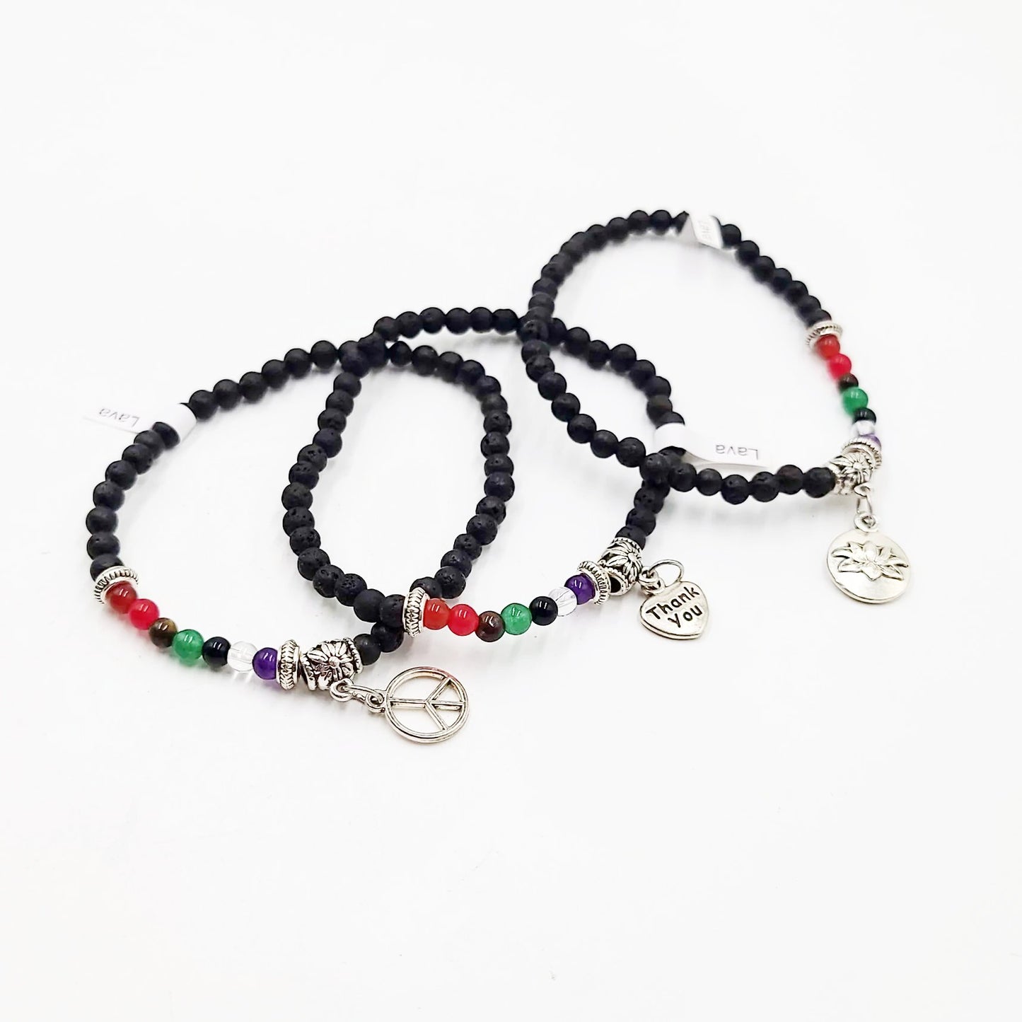 Lava Rock Chakra Bead Bracelet 4mm - Elevated Metaphysical