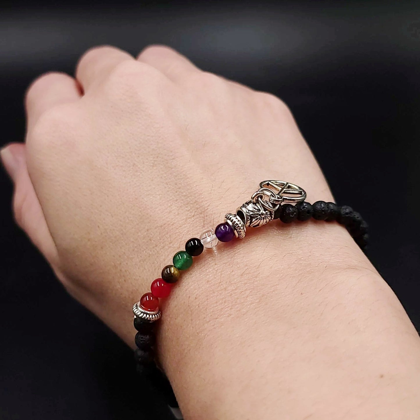 Lava Rock Chakra Bead Bracelet 4mm - Elevated Metaphysical