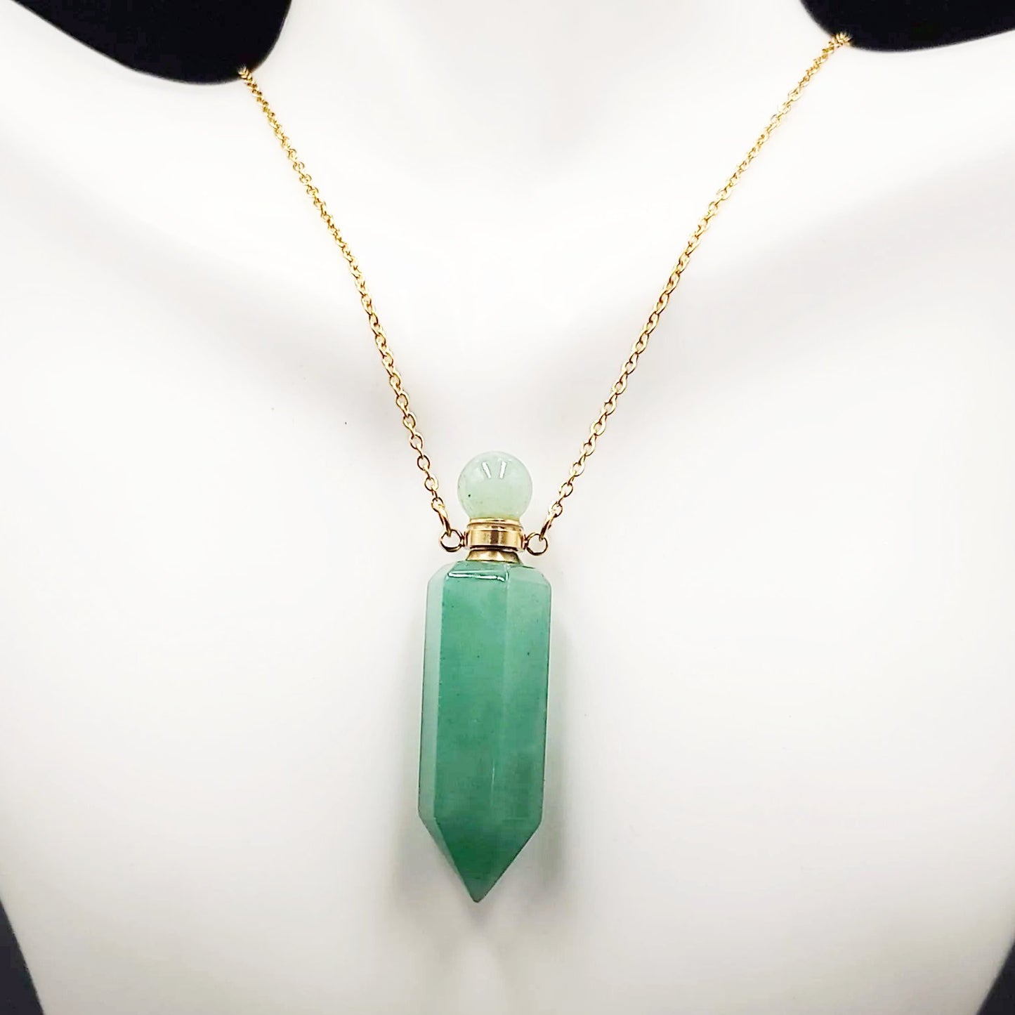 Green Aventurine Bottle Pendant Necklace Holder Perfume Oils Incense Ashes