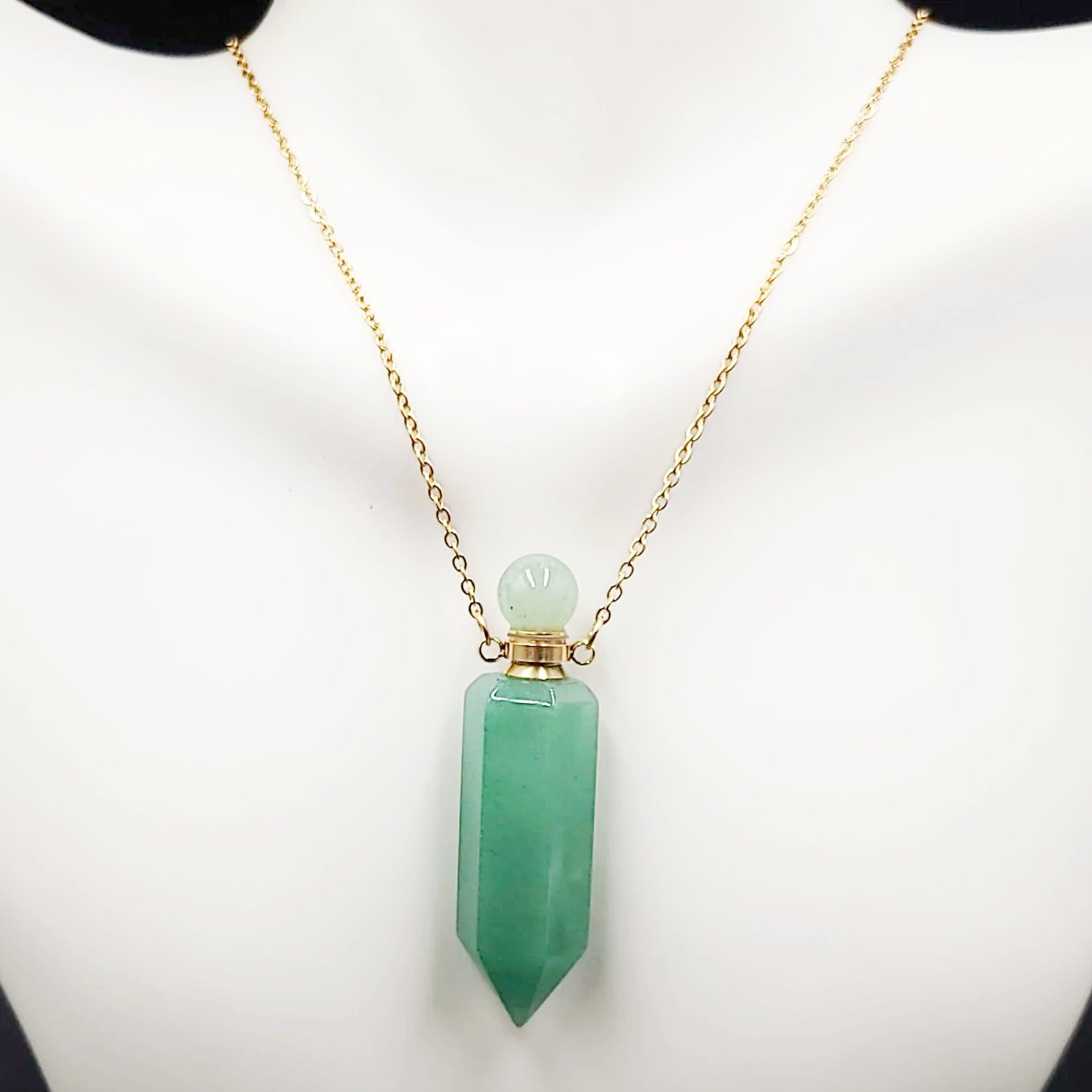 Green Aventurine Bottle Pendant Necklace Holder Perfume Oils Incense Ashes