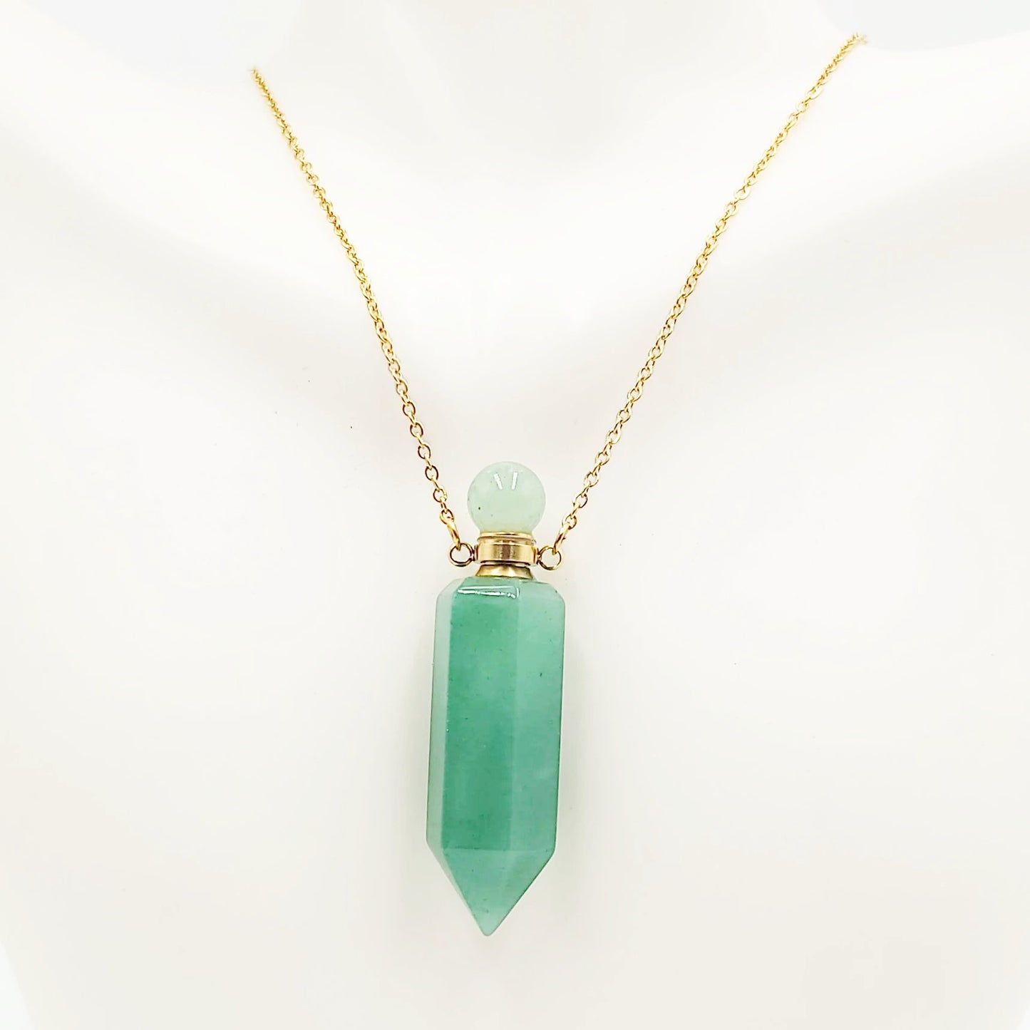 Green Aventurine Bottle Pendant Necklace Holder Perfume Oils Incense Ashes