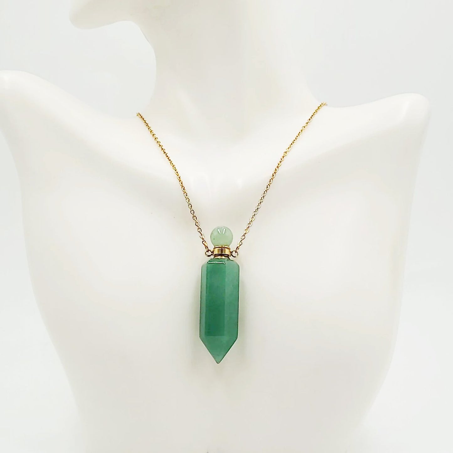 Green Aventurine Bottle Pendant Necklace Holder Perfume Oils Incense Ashes