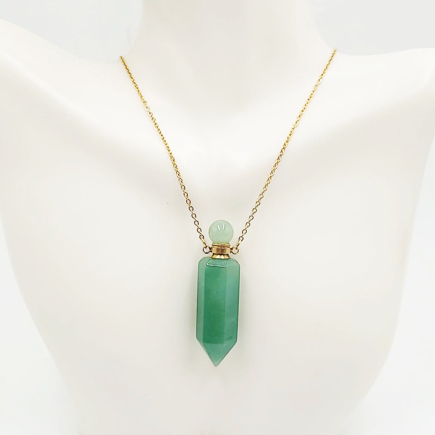 Green Aventurine Bottle Pendant Necklace Holder Perfume Oils Incense Ashes