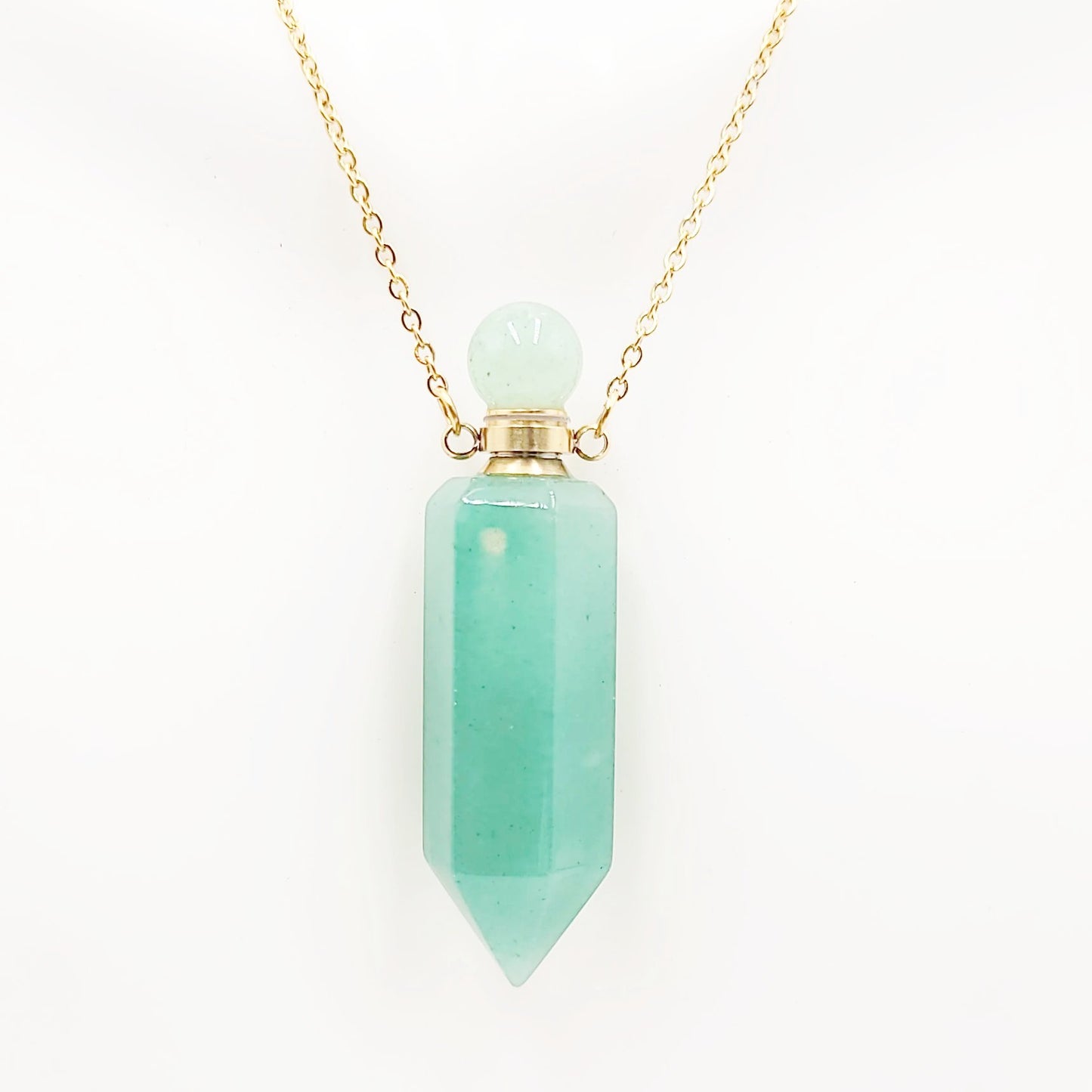 Green Aventurine Bottle Pendant Necklace Holder Perfume Oils Incense Ashes