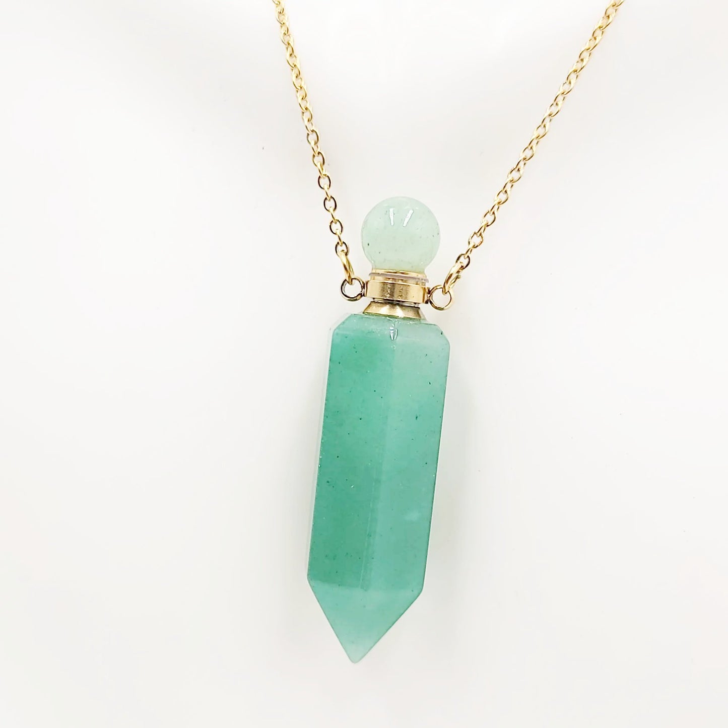 Green Aventurine Bottle Pendant Necklace Holder Perfume Oils Incense Ashes