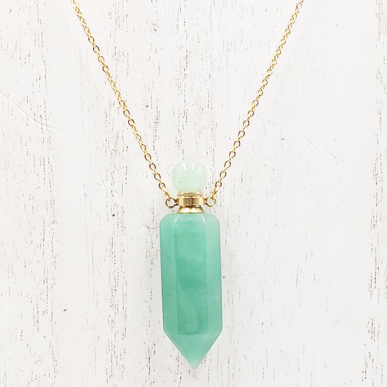 Green Aventurine Bottle Pendant Necklace Holder Perfume Oils Incense Ashes