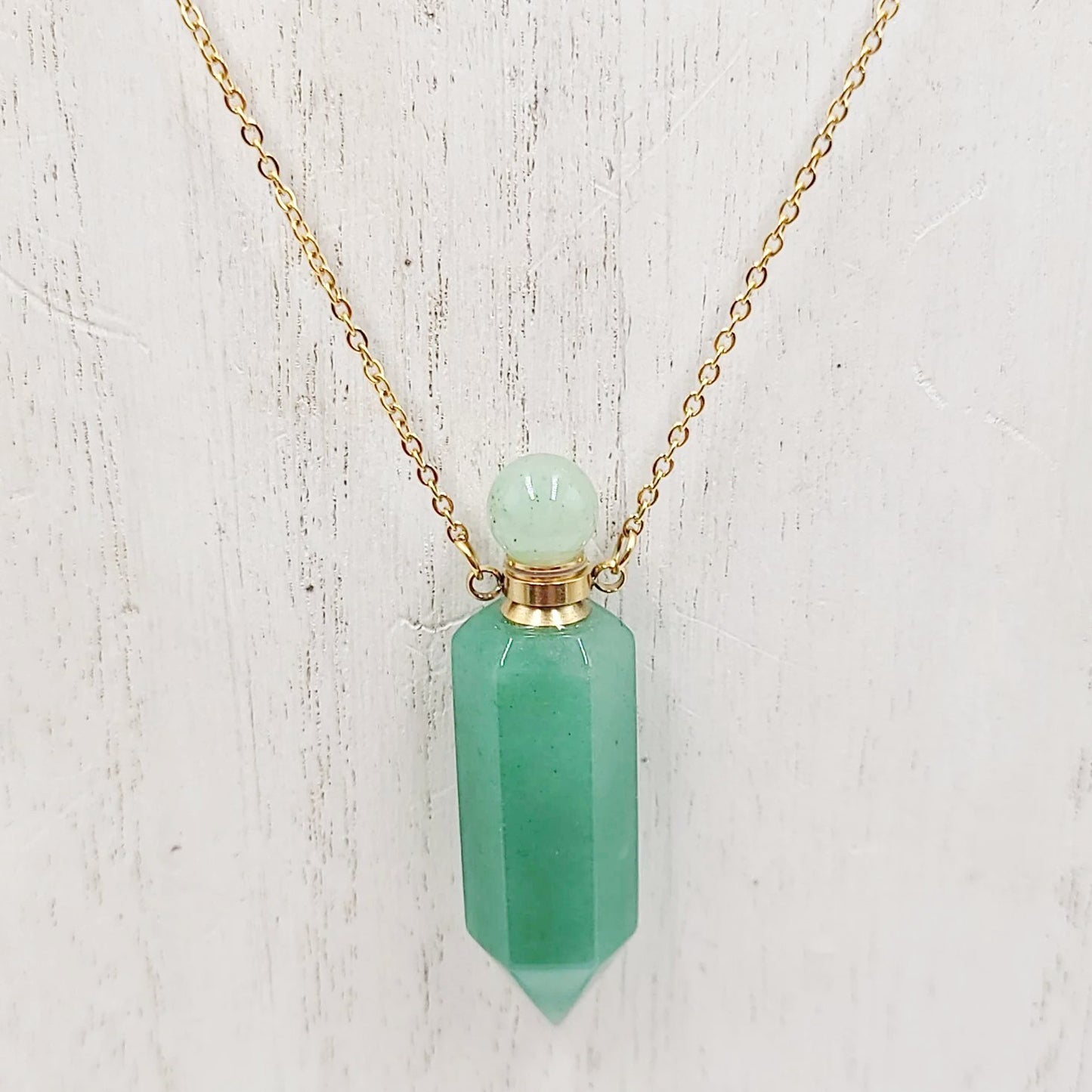 Green Aventurine Bottle Pendant Necklace Holder Perfume Oils Incense Ashes