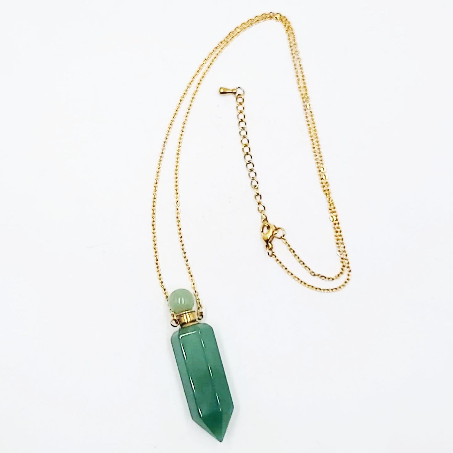 Green Aventurine Bottle Pendant Necklace Holder Perfume Oils Incense Ashes