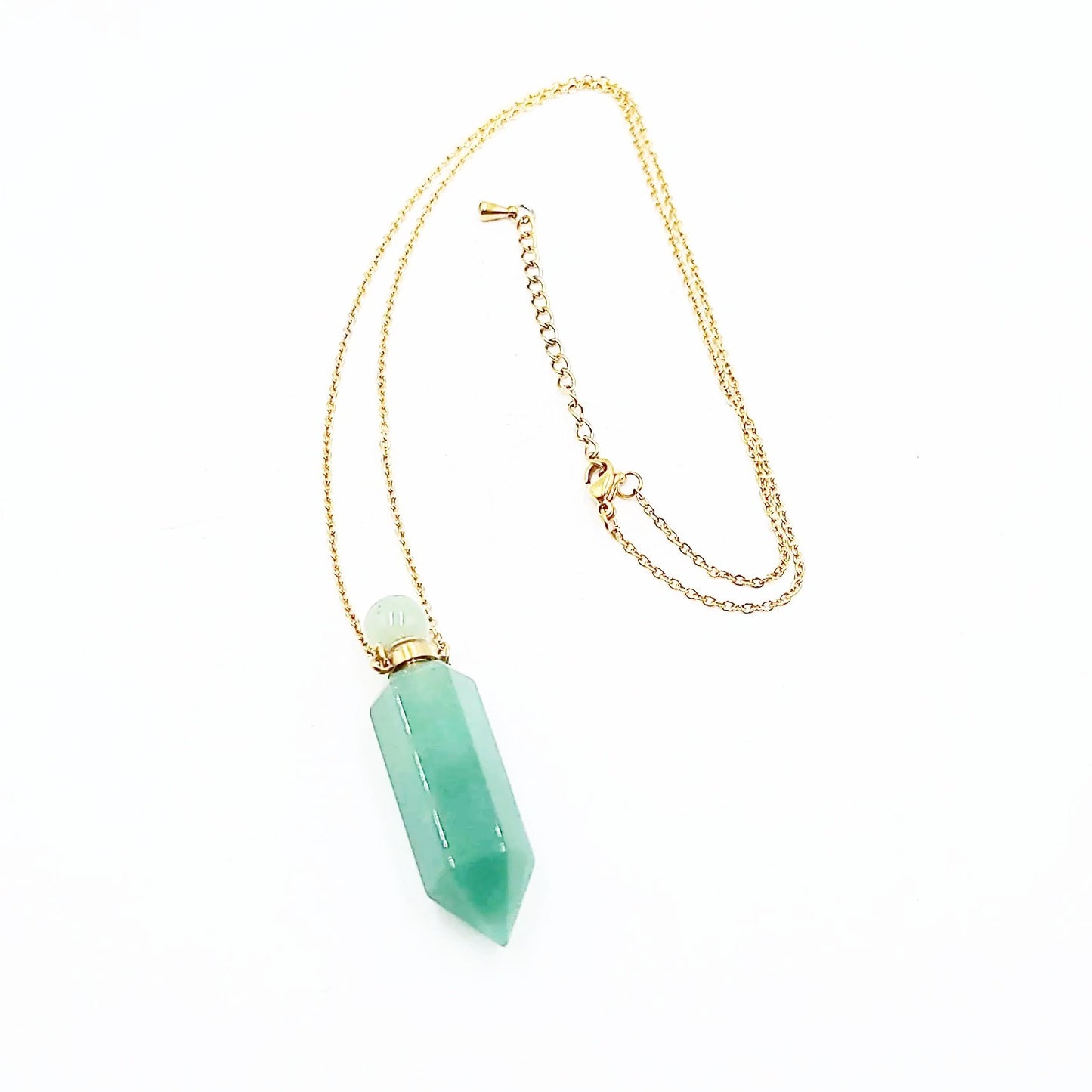 Green Aventurine Bottle Pendant Necklace Holder Perfume Oils Incense Ashes