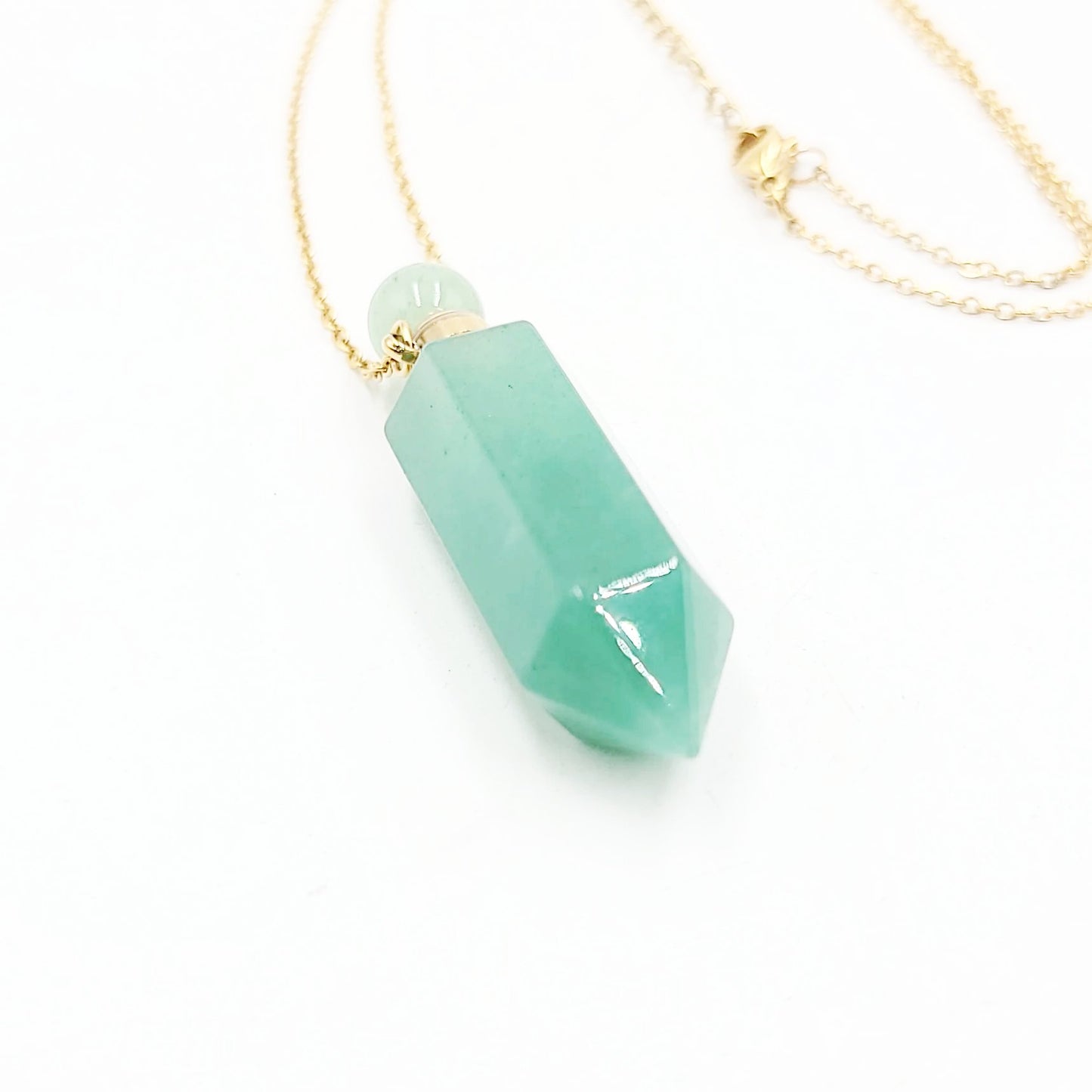 Green Aventurine Bottle Pendant Necklace Holder Perfume Oils Incense Ashes