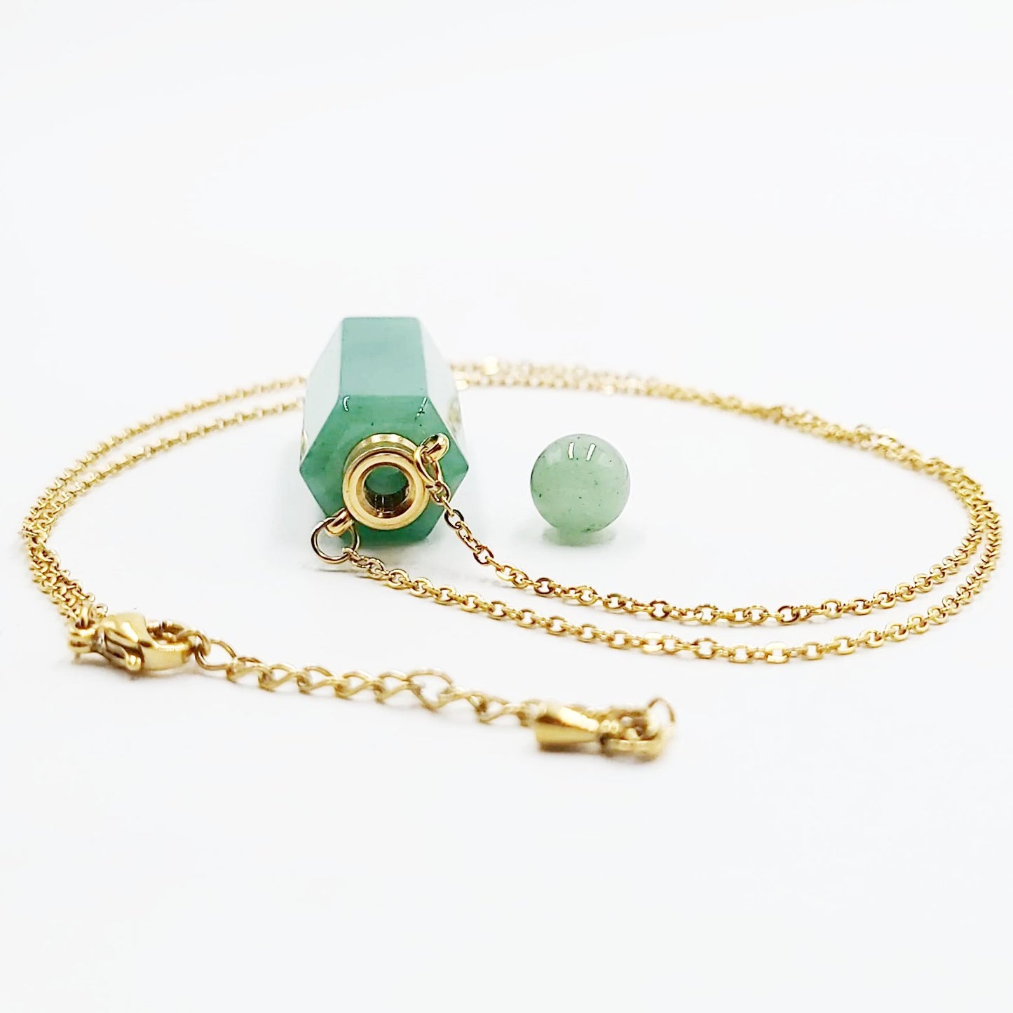 Green Aventurine Bottle Pendant Necklace Holder Perfume Oils Incense Ashes