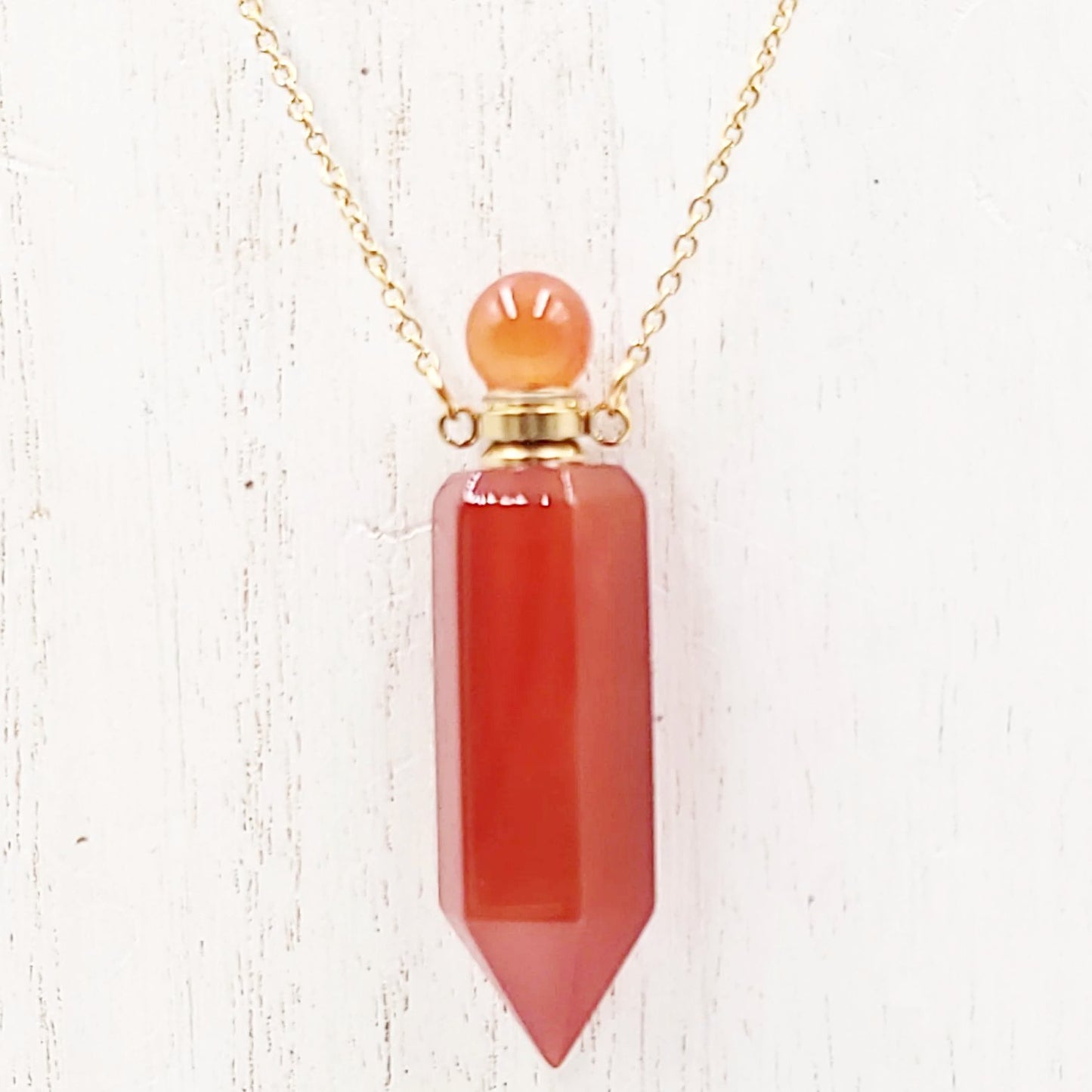 Carnelian Bottle Pendant Necklace Holder Perfume Oils Incense Ashes - Elevated Metaphysical