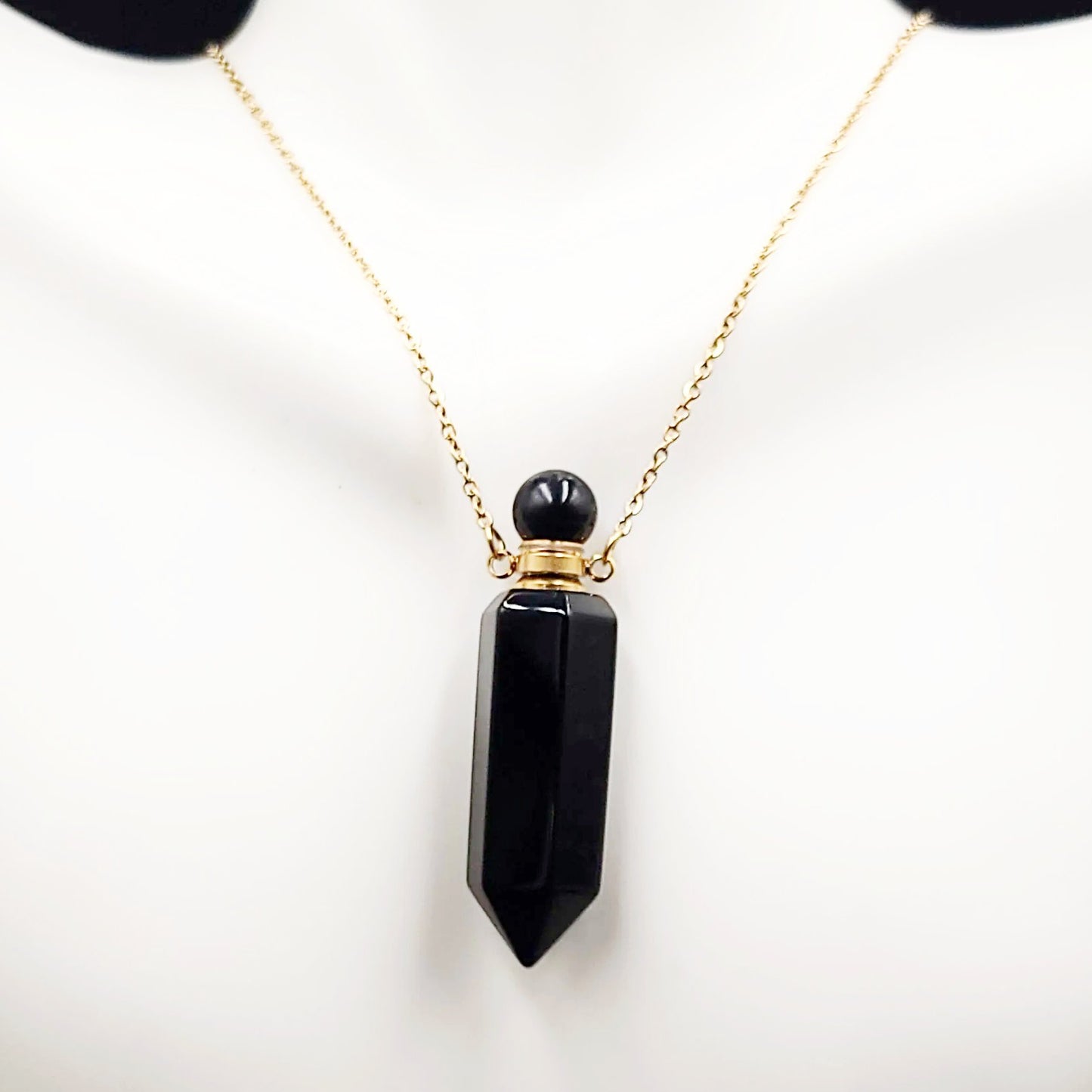 Black Obsidian Bottle Pendant Necklace Holder Perfume Oils Incense Ashes - Elevated Metaphysical