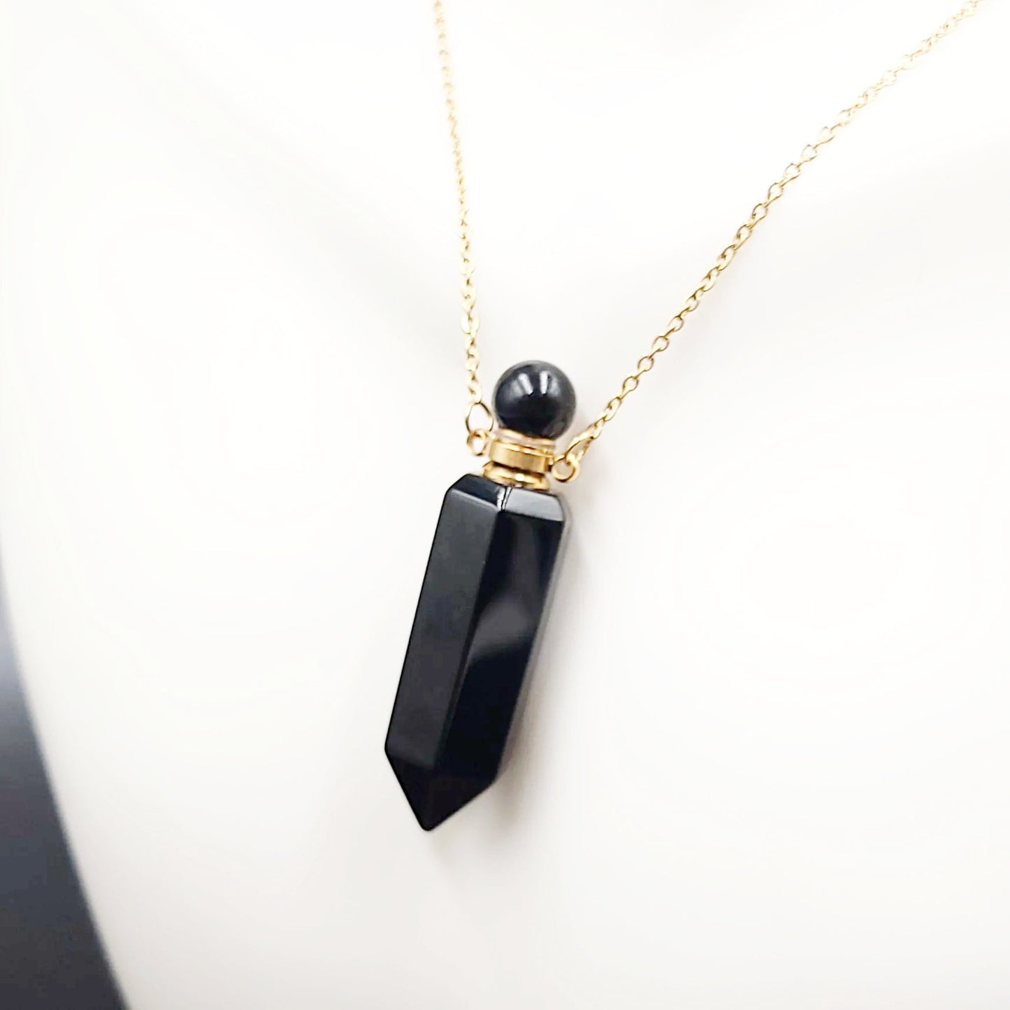 Black Obsidian Bottle Pendant Necklace Holder Perfume Oils Incense Ashes - Elevated Metaphysical