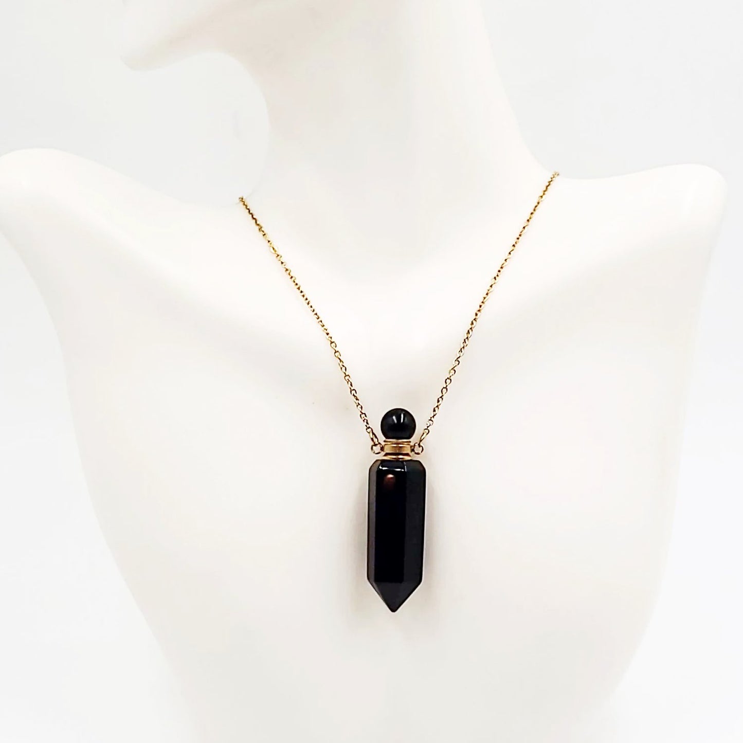 Black Obsidian Bottle Pendant Necklace Holder Perfume Oils Incense Ashes - Elevated Metaphysical