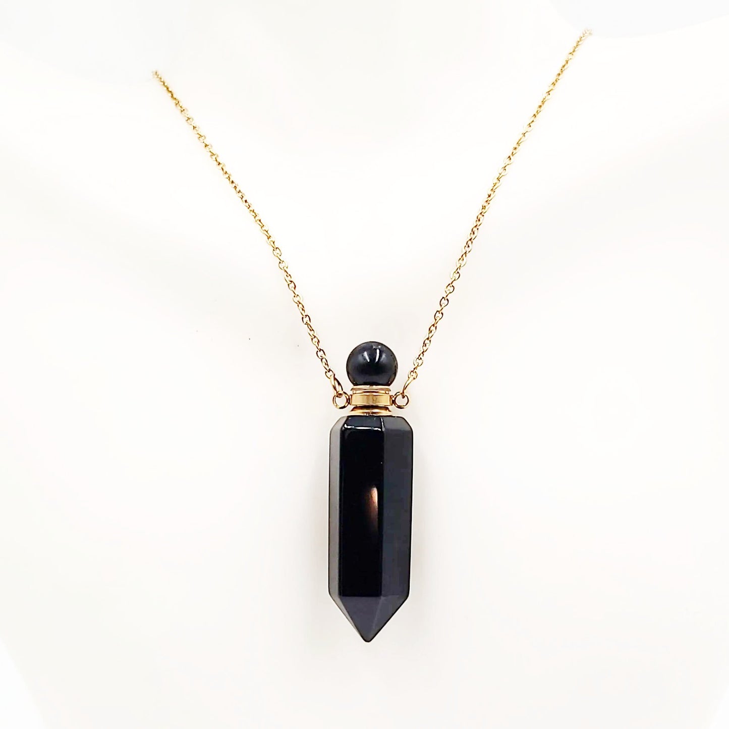 Black Obsidian Bottle Pendant Necklace Holder Perfume Oils Incense Ashes - Elevated Metaphysical