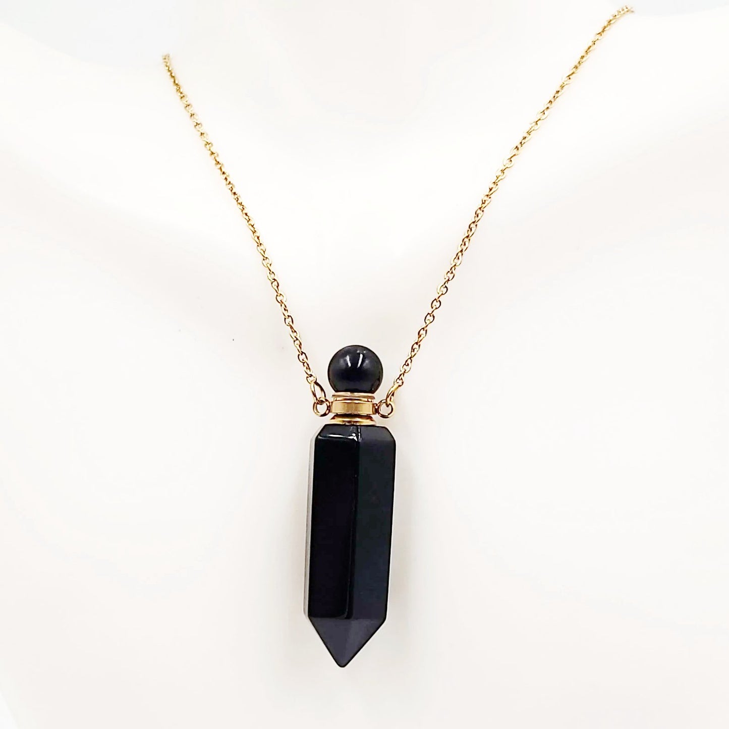 Black Obsidian Bottle Pendant Necklace Holder Perfume Oils Incense Ashes - Elevated Metaphysical