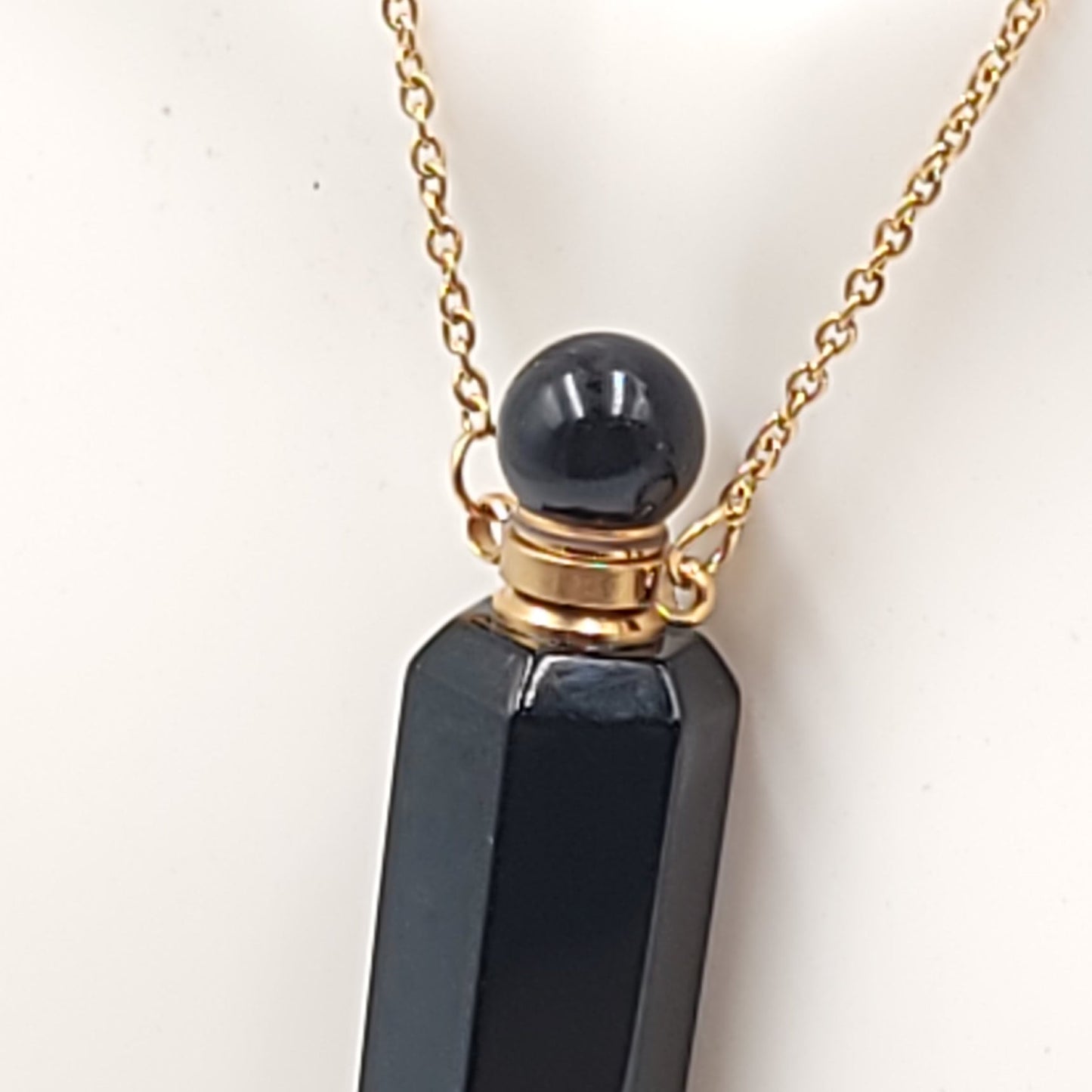 Black Obsidian Bottle Pendant Necklace Holder Perfume Oils Incense Ashes - Elevated Metaphysical