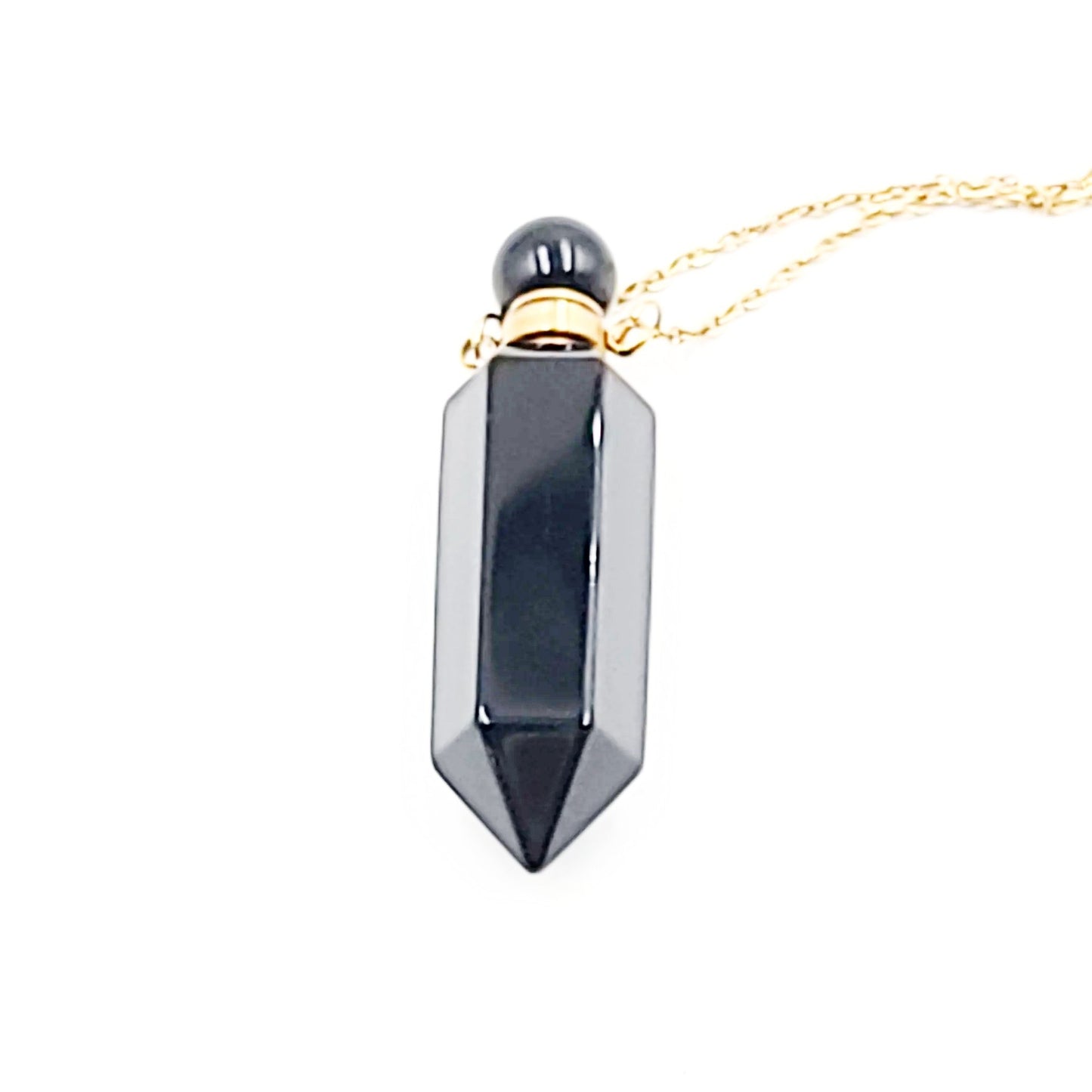 Black Obsidian Bottle Pendant Necklace Holder Perfume Oils Incense Ashes - Elevated Metaphysical
