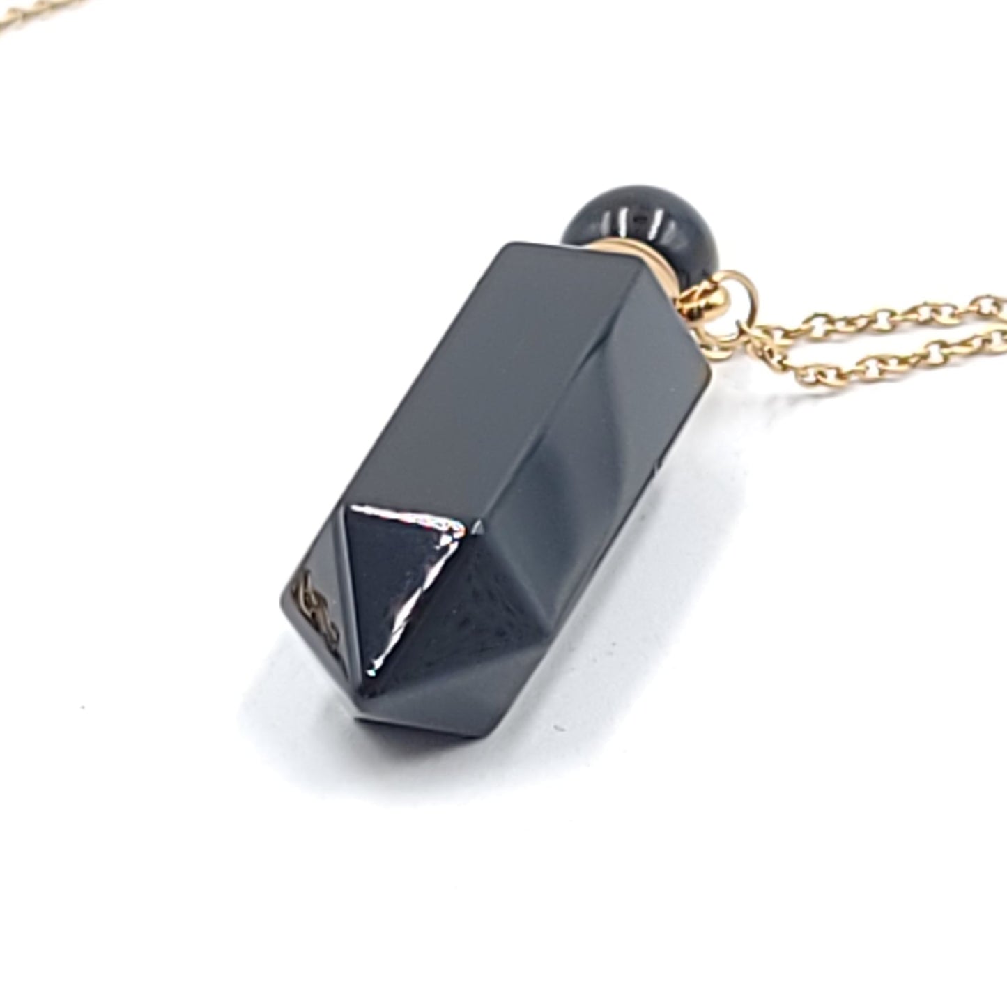 Black Obsidian Bottle Pendant Necklace Holder Perfume Oils Incense Ashes - Elevated Metaphysical