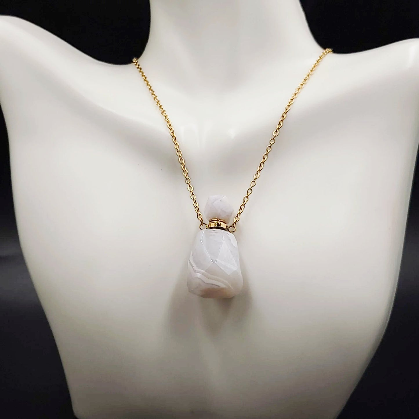 White Agate Bottle Pendant Necklace Sacred Geometry Holder Perfume Oils Incense Ashes - Elevated Metaphysical