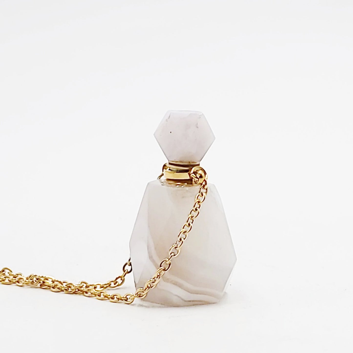 White Agate Bottle Pendant Necklace Sacred Geometry Holder Perfume Oils Incense Ashes - Elevated Metaphysical
