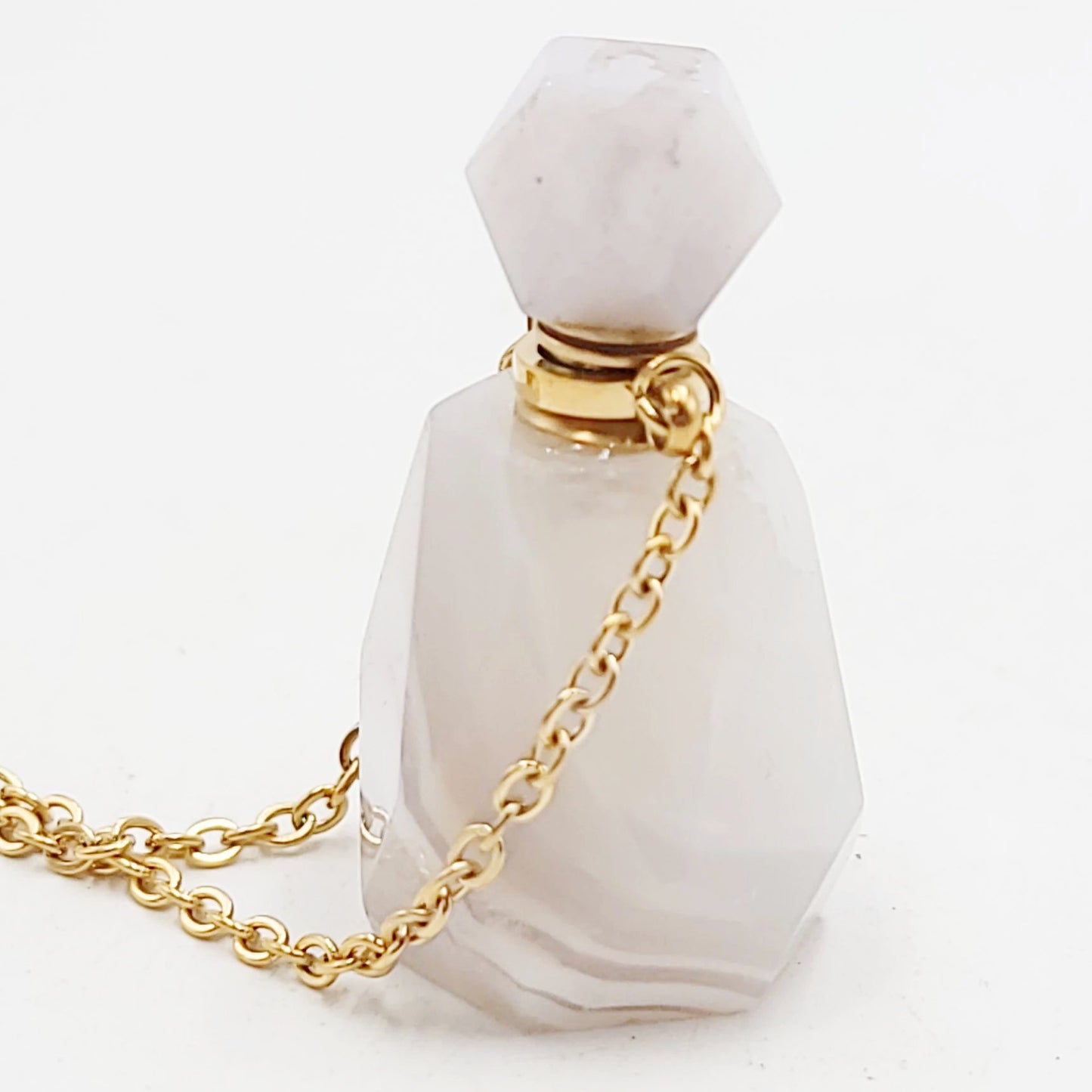 White Agate Bottle Pendant Necklace Sacred Geometry Holder Perfume Oils Incense Ashes - Elevated Metaphysical