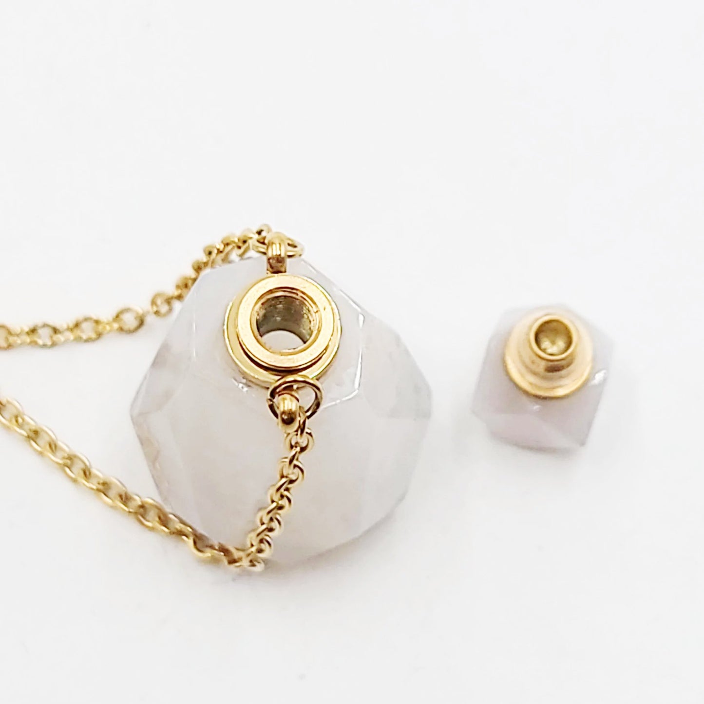 White Agate Bottle Pendant Necklace Sacred Geometry Holder Perfume Oils Incense Ashes - Elevated Metaphysical
