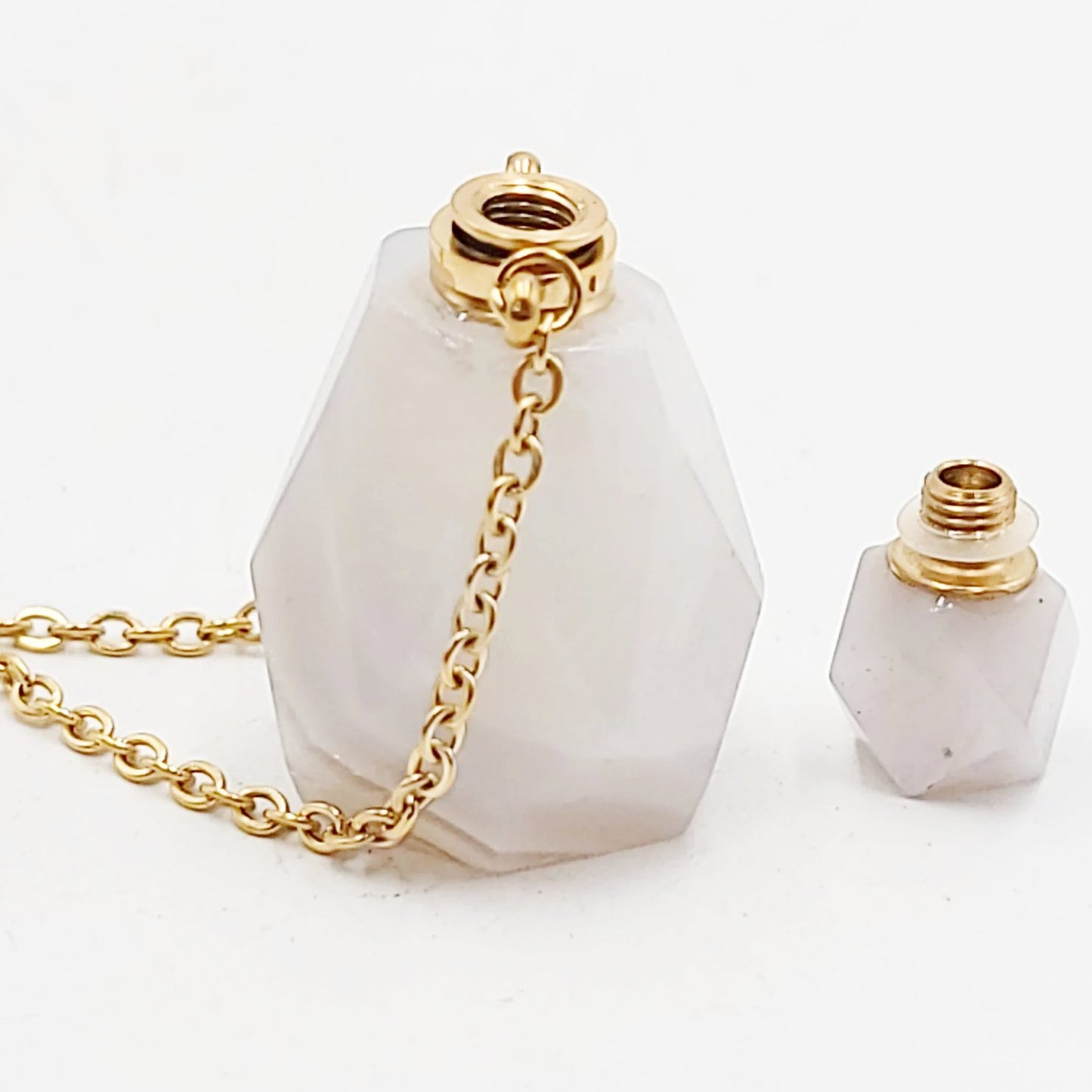 White Agate Bottle Pendant Necklace Sacred Geometry Holder Perfume Oils Incense Ashes - Elevated Metaphysical
