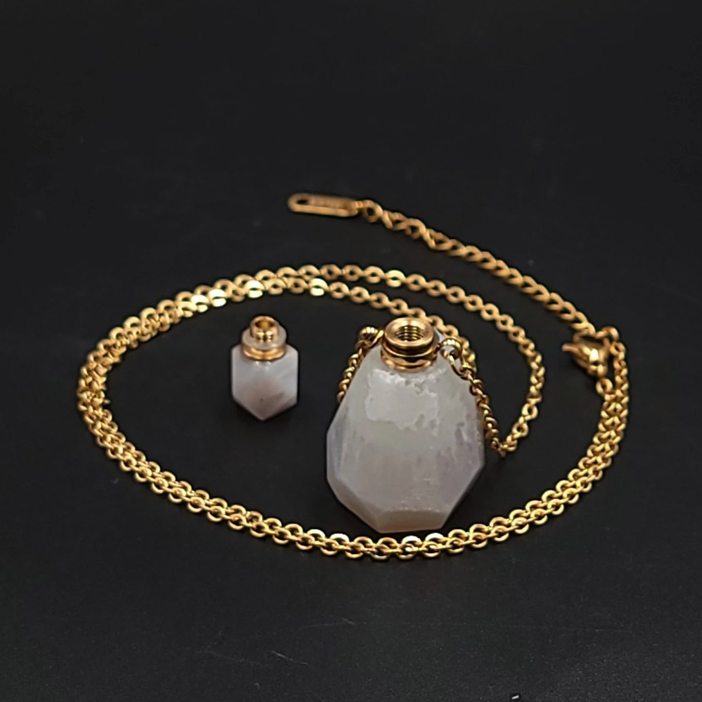 White Agate Bottle Pendant Necklace Sacred Geometry Holder Perfume Oils Incense Ashes - Elevated Metaphysical