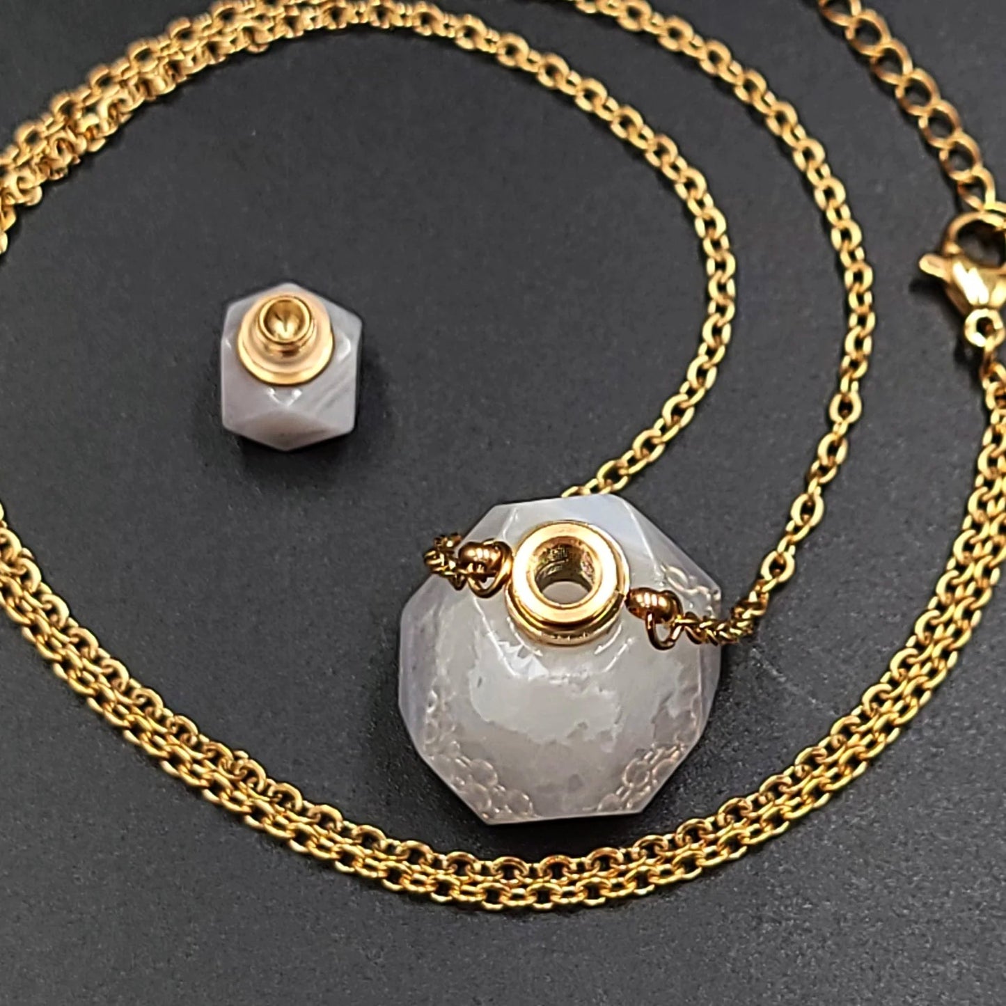 White Agate Bottle Pendant Necklace Sacred Geometry Holder Perfume Oils Incense Ashes - Elevated Metaphysical