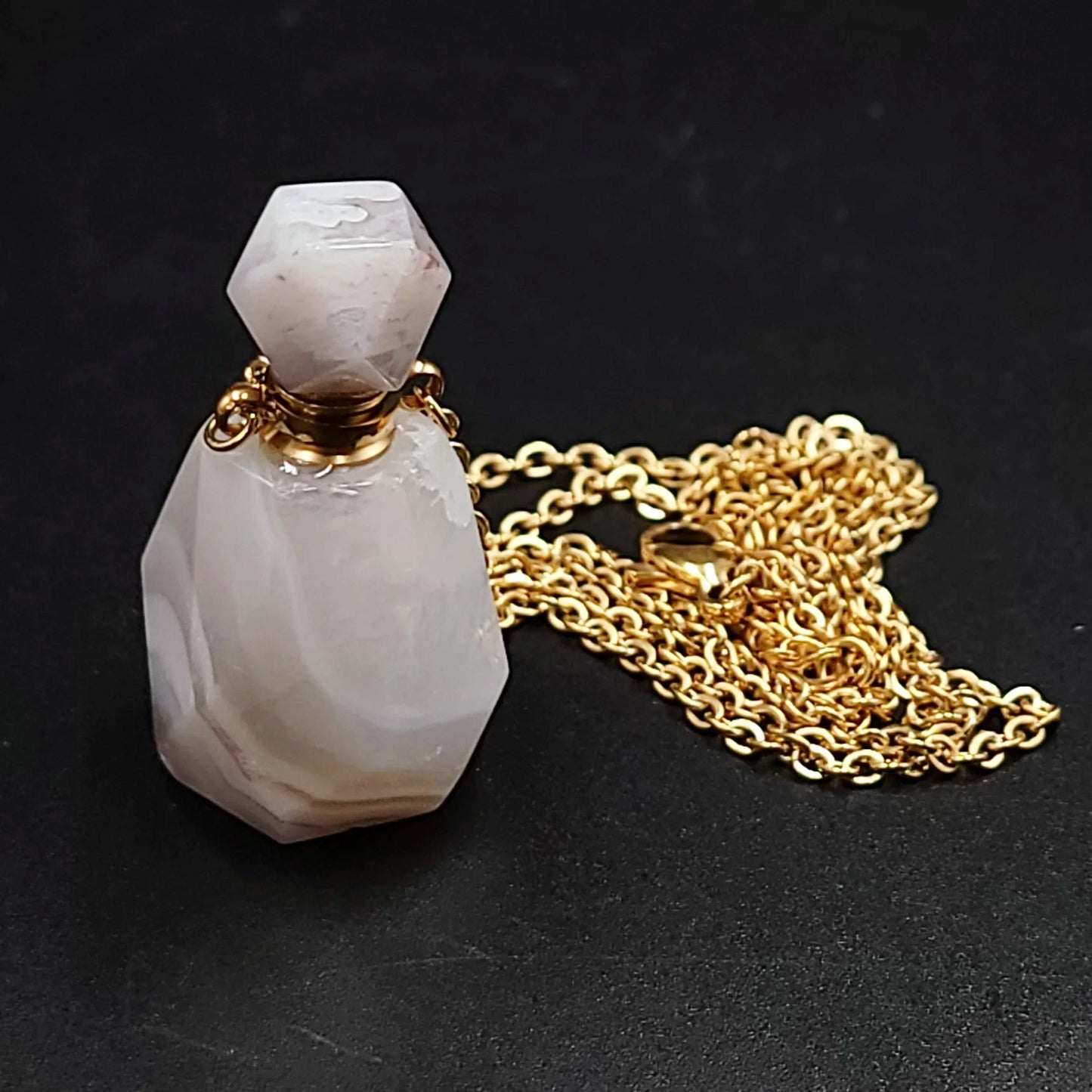 White Agate Bottle Pendant Necklace Sacred Geometry Holder Perfume Oils Incense Ashes - Elevated Metaphysical